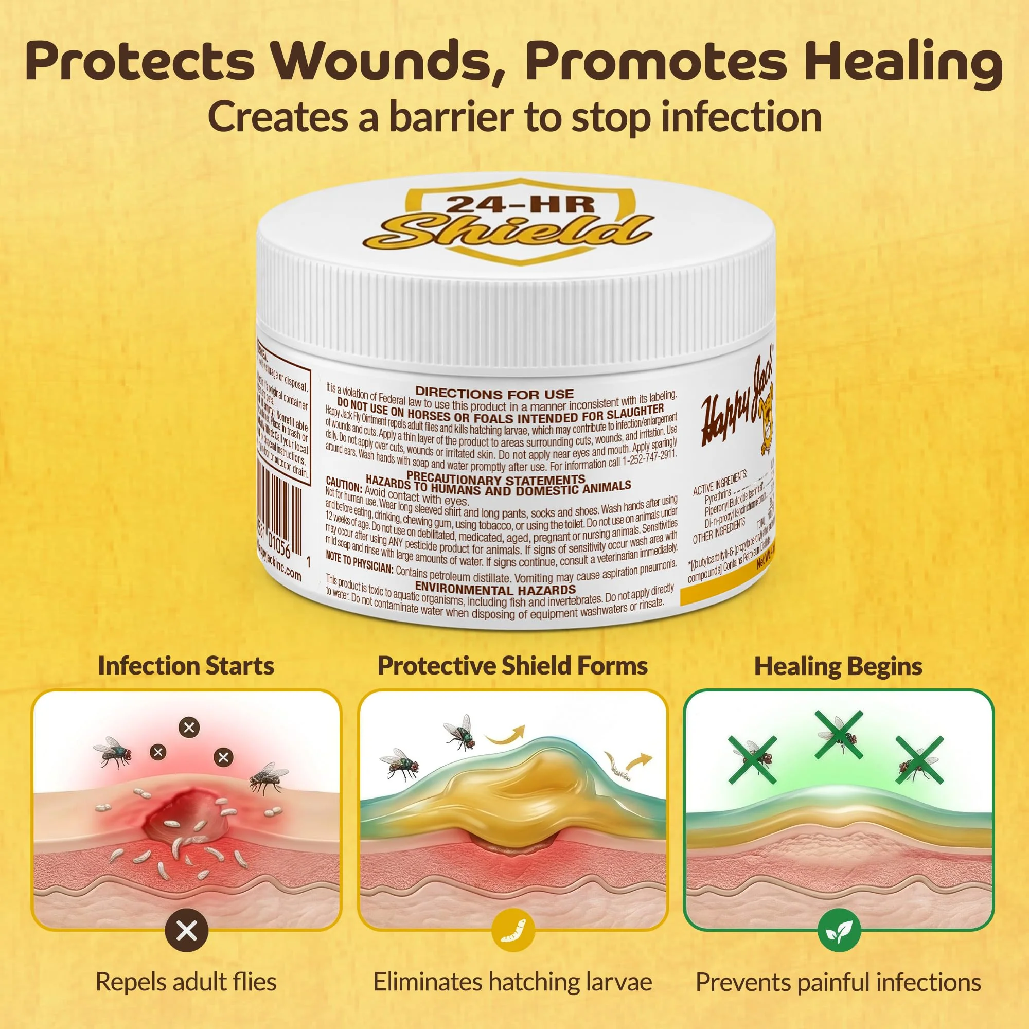 Happy Jack Onex Fly Repellent Ointment for Dogs & Horses, Targeted Wound Dressing that Repels & Kills Flies on Contact, Helps Protect Open Sores, USA, 4 oz Jar - Image 6