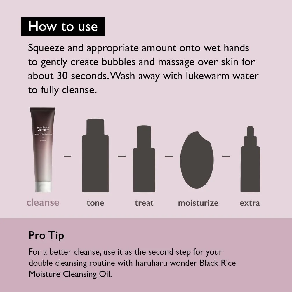 HARUHARU wonder Black Rice Moisture 5.5 Soft Cleansing Gel, Gentle Daily Cleanser, Low 5.5pH, Moisture Balance, Soap Free, For Sensitive Skin, Vegan, Cruelty-Free, 3.4 fl.oz - Image 3