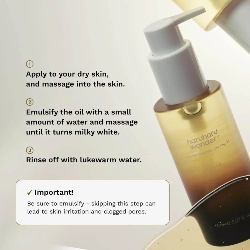HARUHARU wonder Black Rice Moisture Cleansing Oil, Double Cleansing, Daily Makeup Remover, Pore Oil Cleanser, Korean Skincare, For sensitive, Non-comedogenic, 5.1 fl oz - Image 4