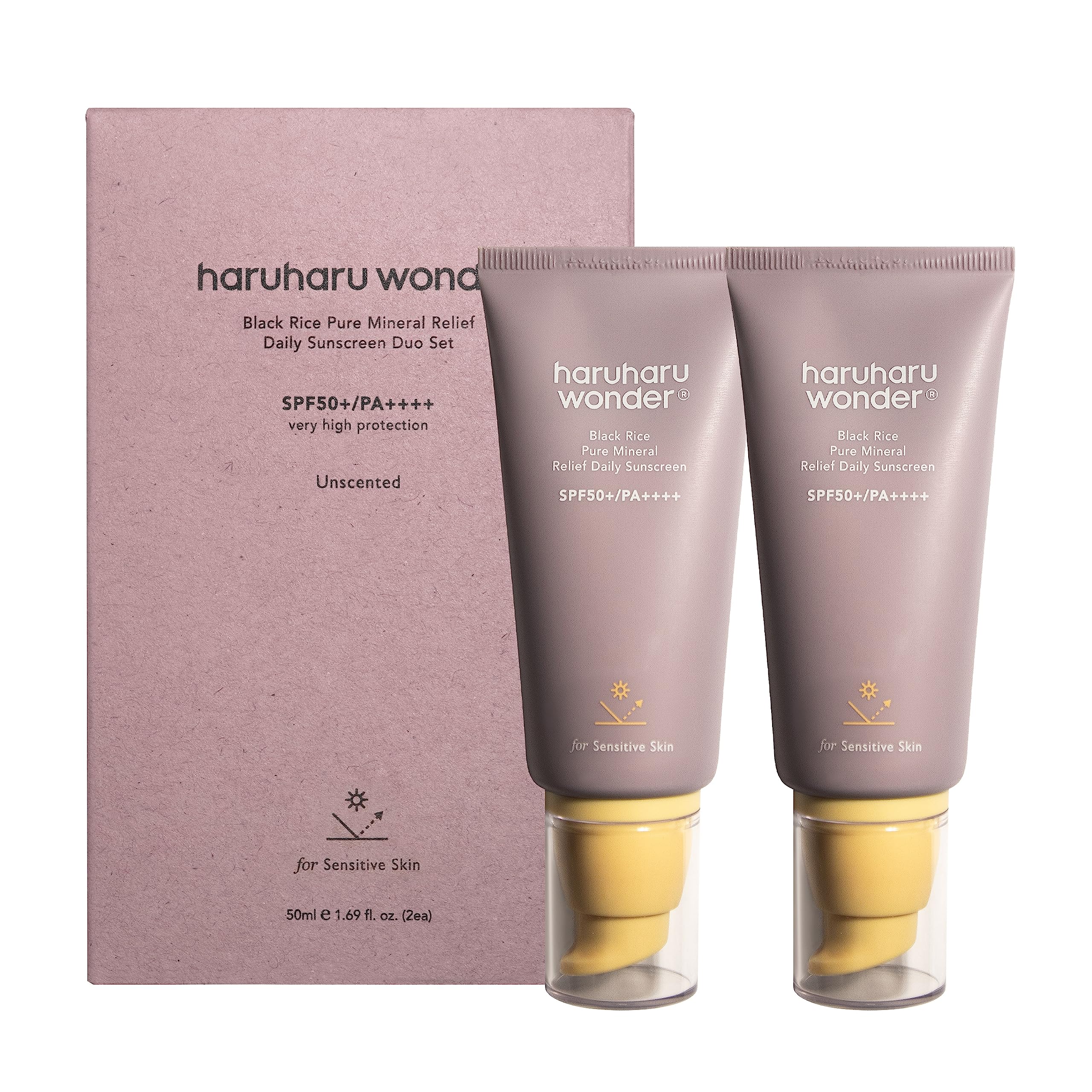 Haruharu Wonder Black Rice Pure Mineral Relief Daily Sunscreen 1.69 fl.oz (Pack of 2)