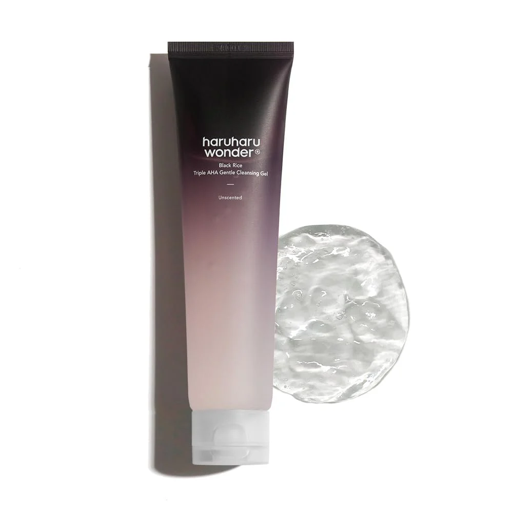 HARUHARU wonder Black Rice Triple AHA Gentle Cleansing Gel, Hydrating Cleansing gel, Gentle exfoliating, Vegan, Travel essentials, Korean Skincare, 3.38 fl oz
