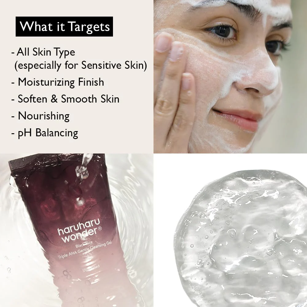 HARUHARU wonder Black Rice Triple AHA Gentle Cleansing Gel, Hydrating Cleansing gel, Gentle exfoliating, Vegan, Travel essentials, Korean Skincare, 3.38 fl oz - Image 5
