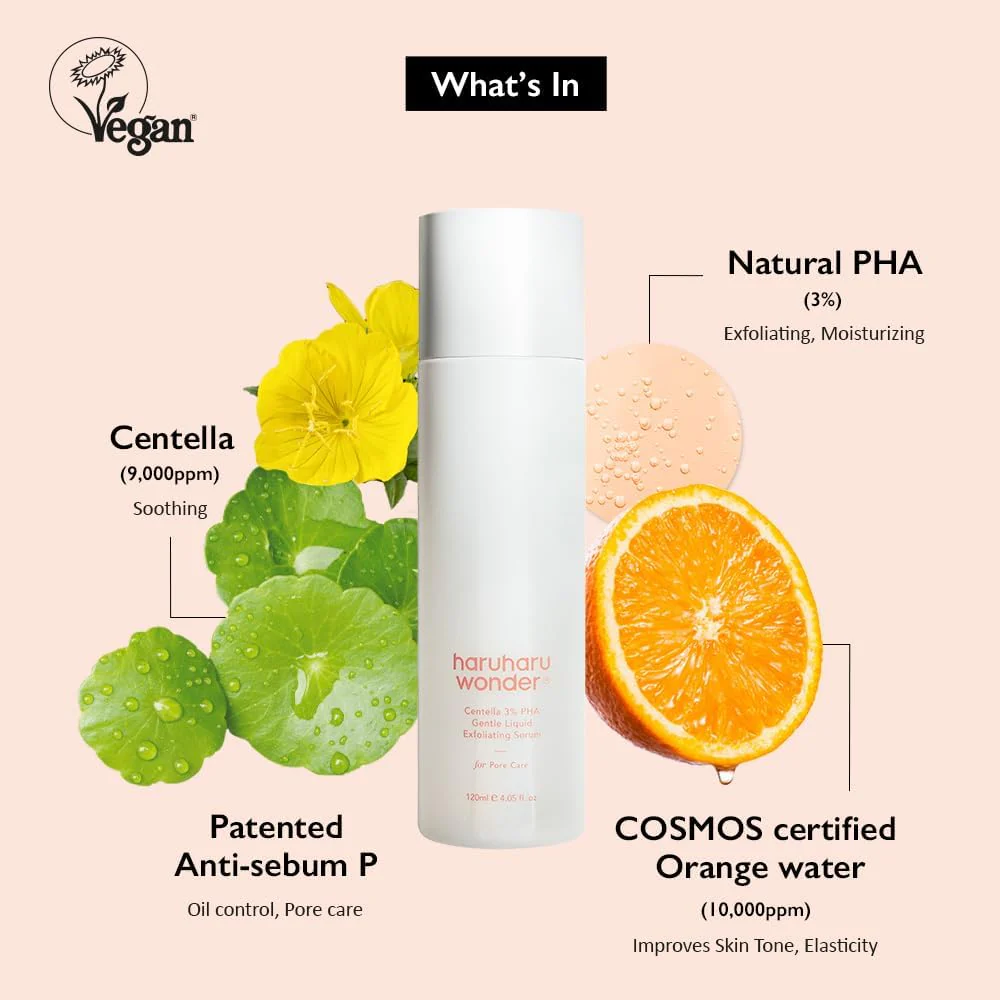 haruharu Wonder Centella 3% PHA Gentle Liquid Exfoliating Serum 4.06 fl oz, Gentle Exfoliator, Formula for Sensitive Skin, Glow Facial Serum, Vegan, Cruelty Free, Korean Skincare - Image 8