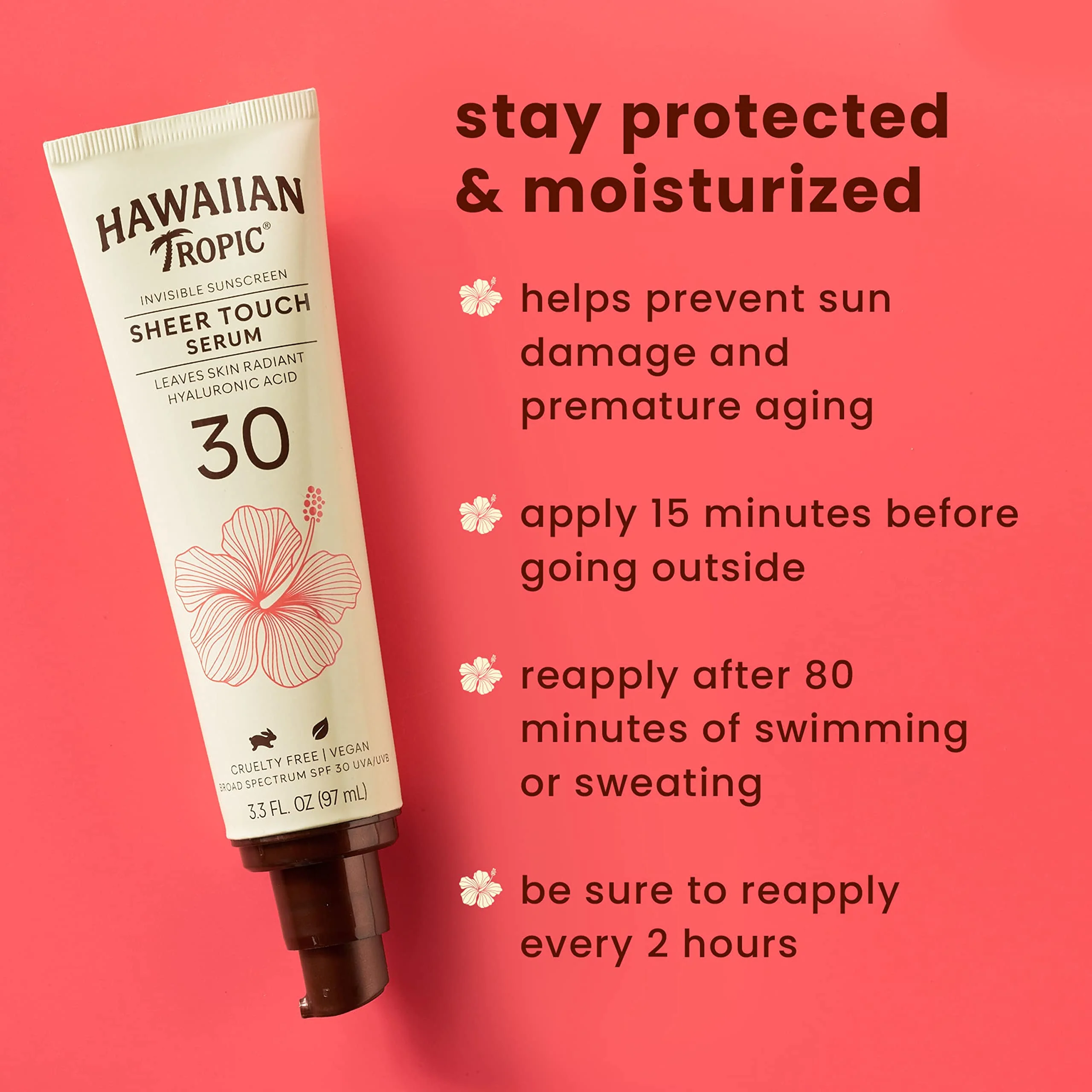Hawaiian Tropic Sheer Touch Body Serum SPF 50, 3.3oz | Hyaluronic Acid Serum, Travel Size Sunscreen SPF 50, 3.3oz - Image 3