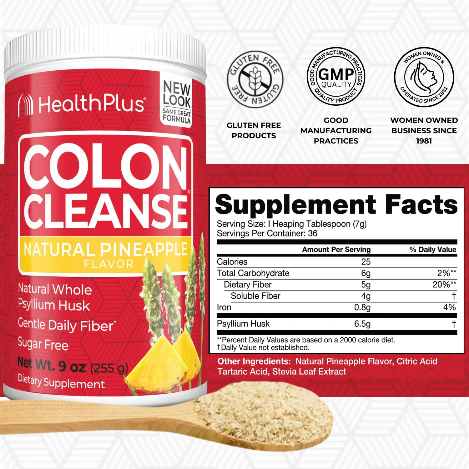 Health Plus Colon Cleanse Digestive Support | No Artificial Flavors | Daily Fiber for Toxin Elimination to Reduce Bloating | Psyllium Husk | Pineapple Flavor | 9 Ounces, 36 Servings - Image 2