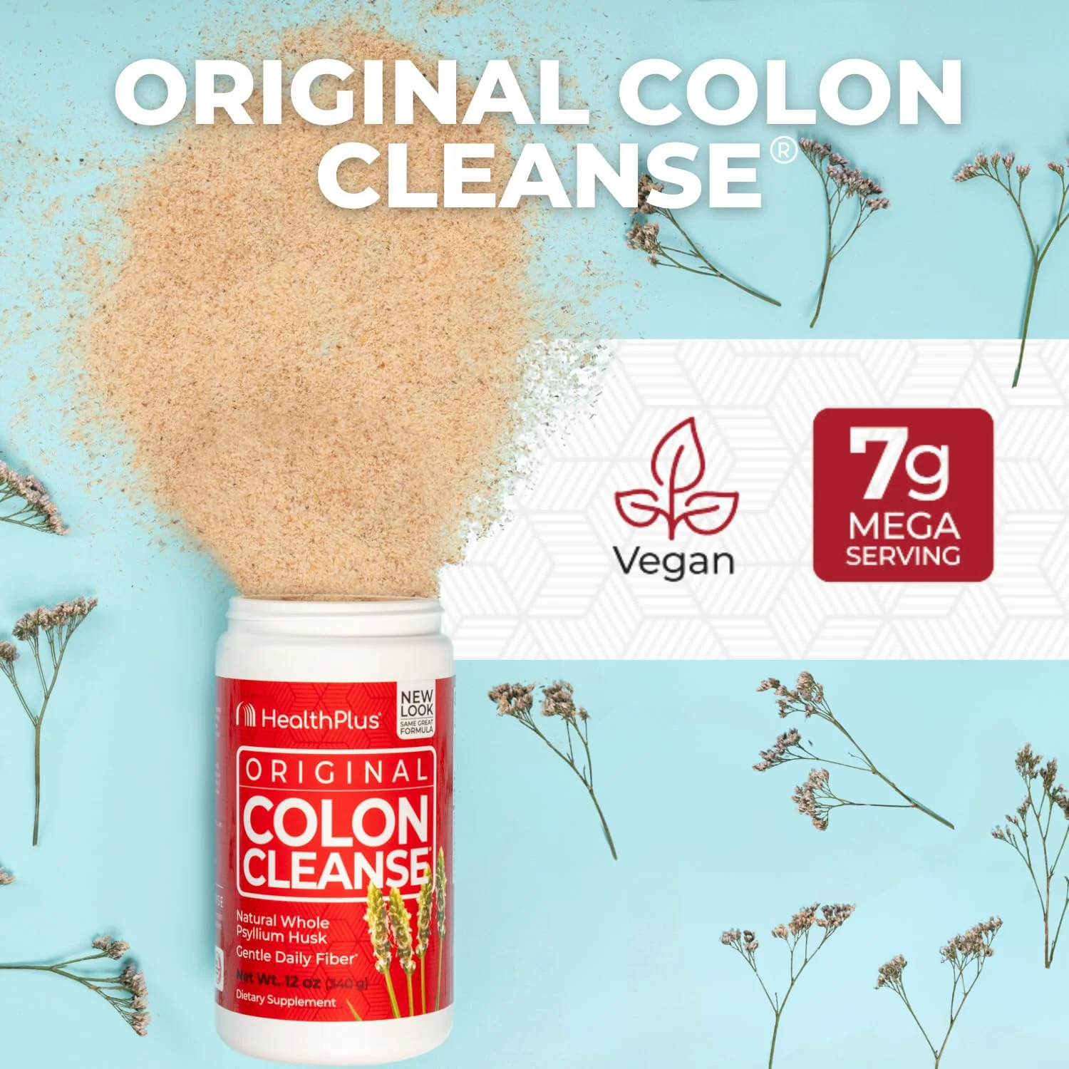 Health Plus Colon Cleanse - Natural Daily Fiber Powder- Gluten Free, Detox, Heart Healthy (12 Ounces, 48 Servings) - Image 2