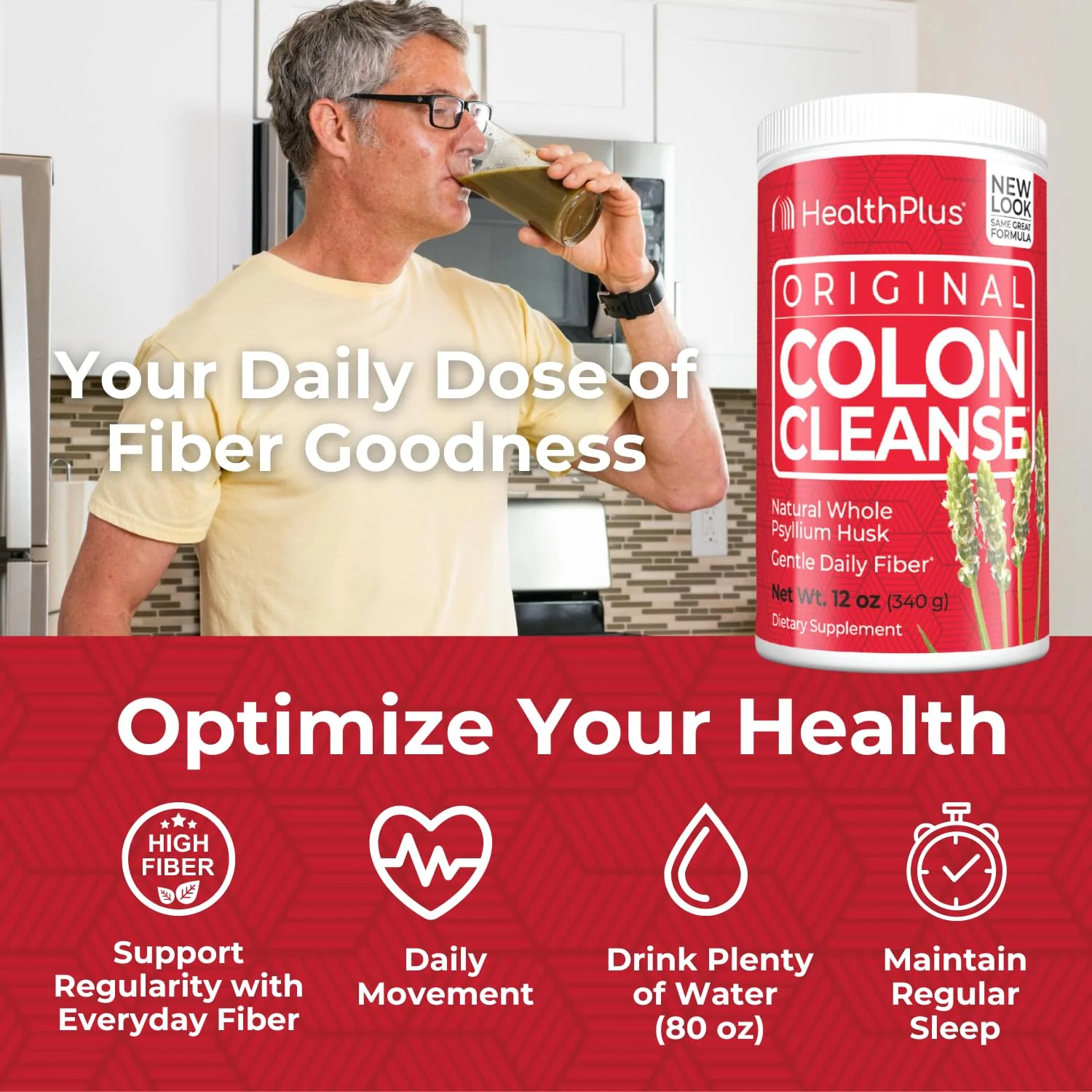 Health Plus Colon Cleanse - Natural Daily Fiber Powder- Gluten Free, Detox, Heart Healthy (12 Ounces, 48 Servings) - Image 5