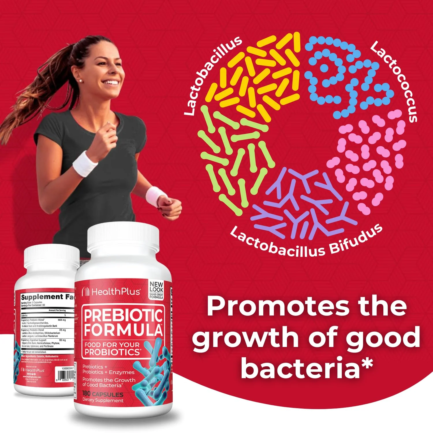Health Plus Prebiotic Formula - Probiotics + Prebiotics + Digestive Enzymes - Gluten Free, Dairy Free, Natural Herbal Ingredients (180 Capsules, 60 Servings) - Image 6