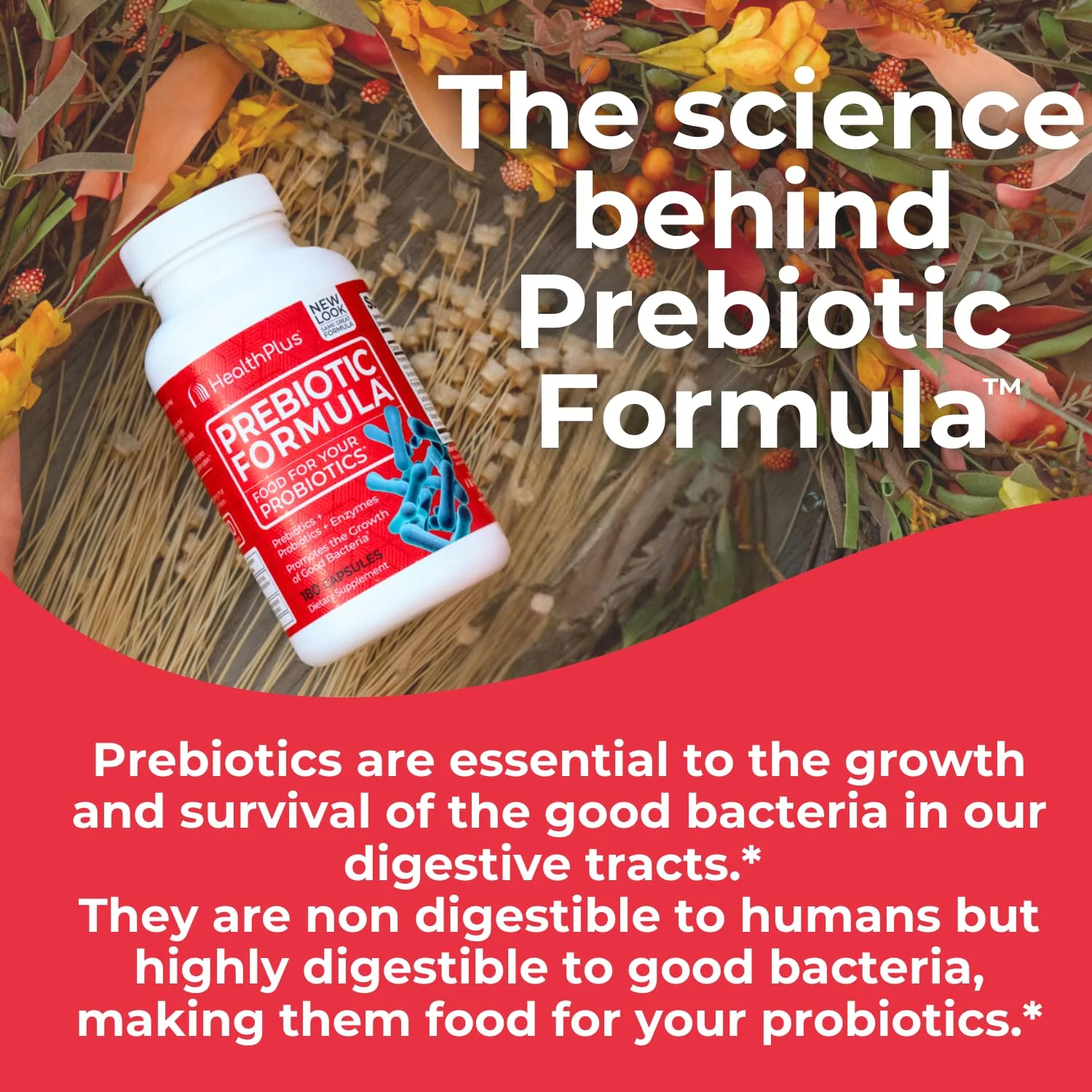 Health Plus Prebiotic Formula - Probiotics + Prebiotics + Digestive Enzymes - Gluten Free, Dairy Free, Natural Herbal Ingredients (180 Capsules, 60 Servings) - Image 7