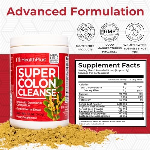 Health Plus Super Colon Cleanse, 12 oz Powder, 68 Servings - Natural Detox, Digestive Constipation Relief, Gentle Gut Cleanse with Psyllium Husk & Senna Leaf - Image 10