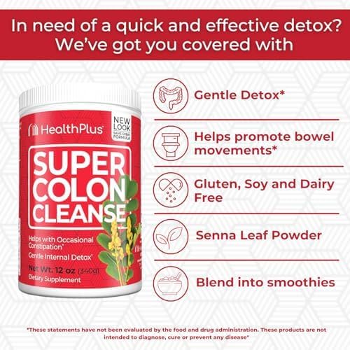 Health Plus Super Colon Cleanse, 12 oz Powder, 68 Servings - Natural Detox, Digestive Constipation Relief, Gentle Gut Cleanse with Psyllium Husk & Senna Leaf - Image 8