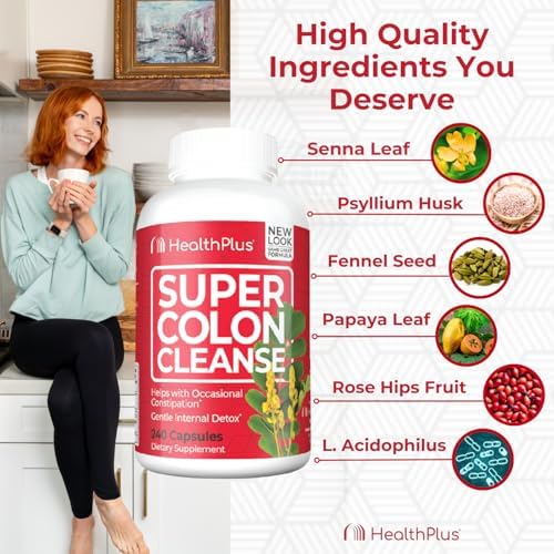 Health Plus Super Colon Cleanse 60 Day Supply of Gentle Gut Cleanse Detox, Psyllium Husk, Probiotics for Constipation Relief & Digestive Support, 240 Capsules - Image 4