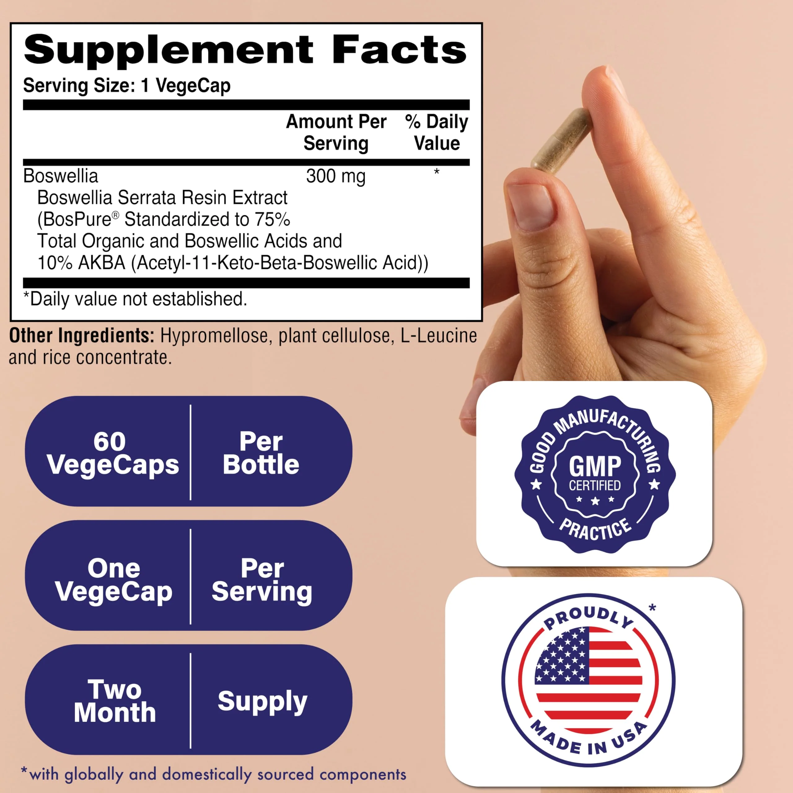 Health Thru Nutrition Boswellia 300mg 60 Capsules as Bospure AKBAMAX | High Potency 75% Boswellic Acids 10% AKBA | Healthy Mobility Support | Vegan Certified | Non-GMO, Gluten Free, Soy Free - Image 2