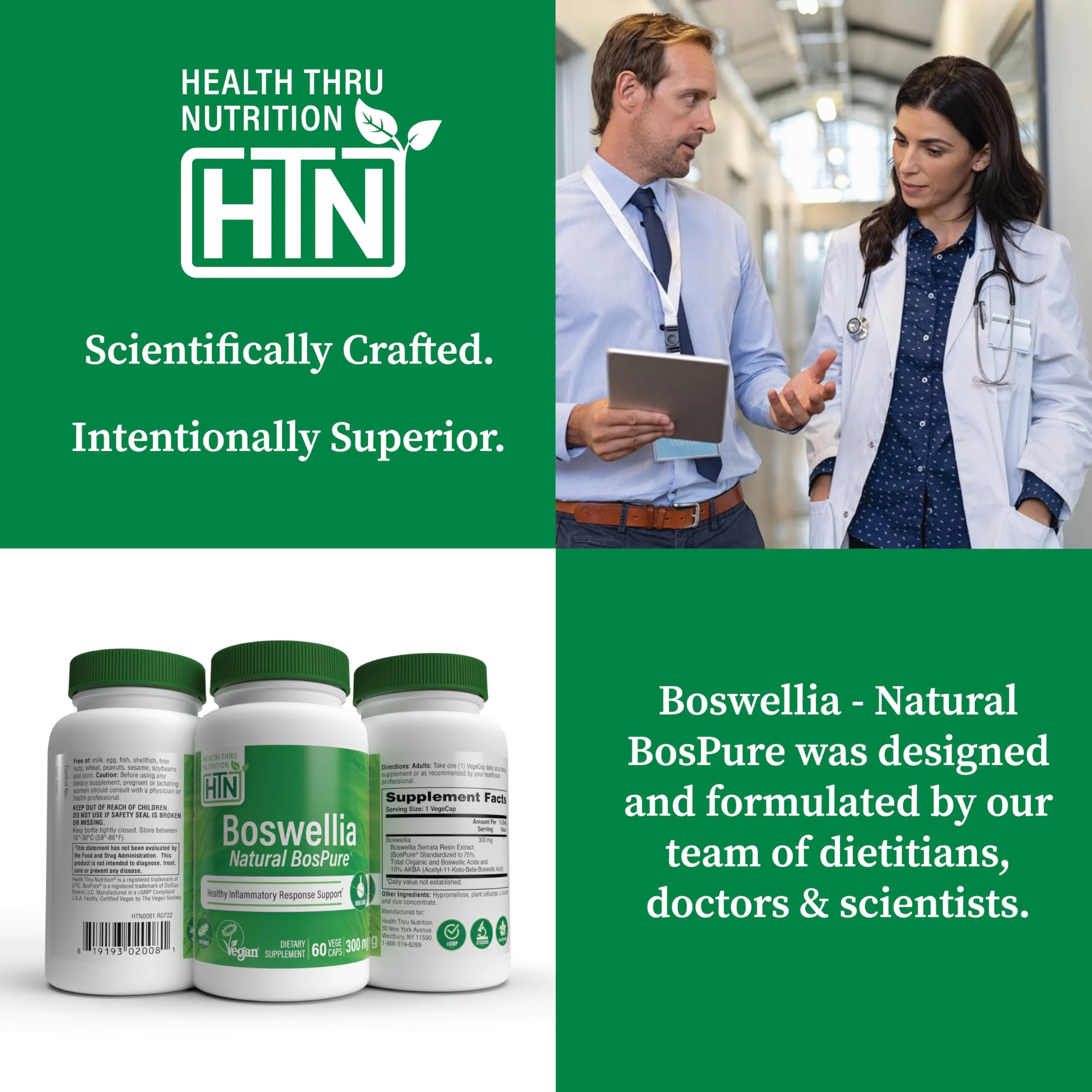 Health Thru Nutrition Boswellia 300mg 60 Capsules as Bospure AKBAMAX | High Potency 75% Boswellic Acids 10% AKBA | Healthy Mobility Support | Vegan Certified | Non-GMO, Gluten Free, Soy Free - Image 5