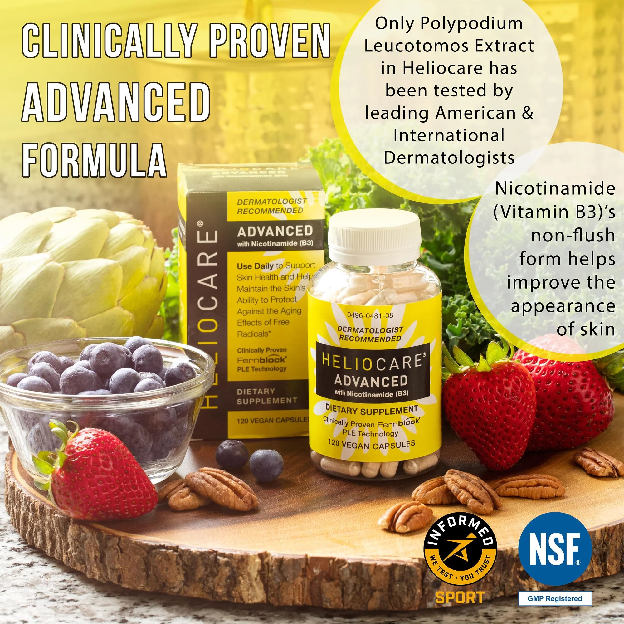 Heliocare Advanced Niacin B3 Supplement: Fernblock PLE Extract 240mg Per Serving - Supports Skin Cell Health W/Antioxidant Rich Vitamin B3 Niacin 500 mg - 120 Vegan Capsules - Image 4