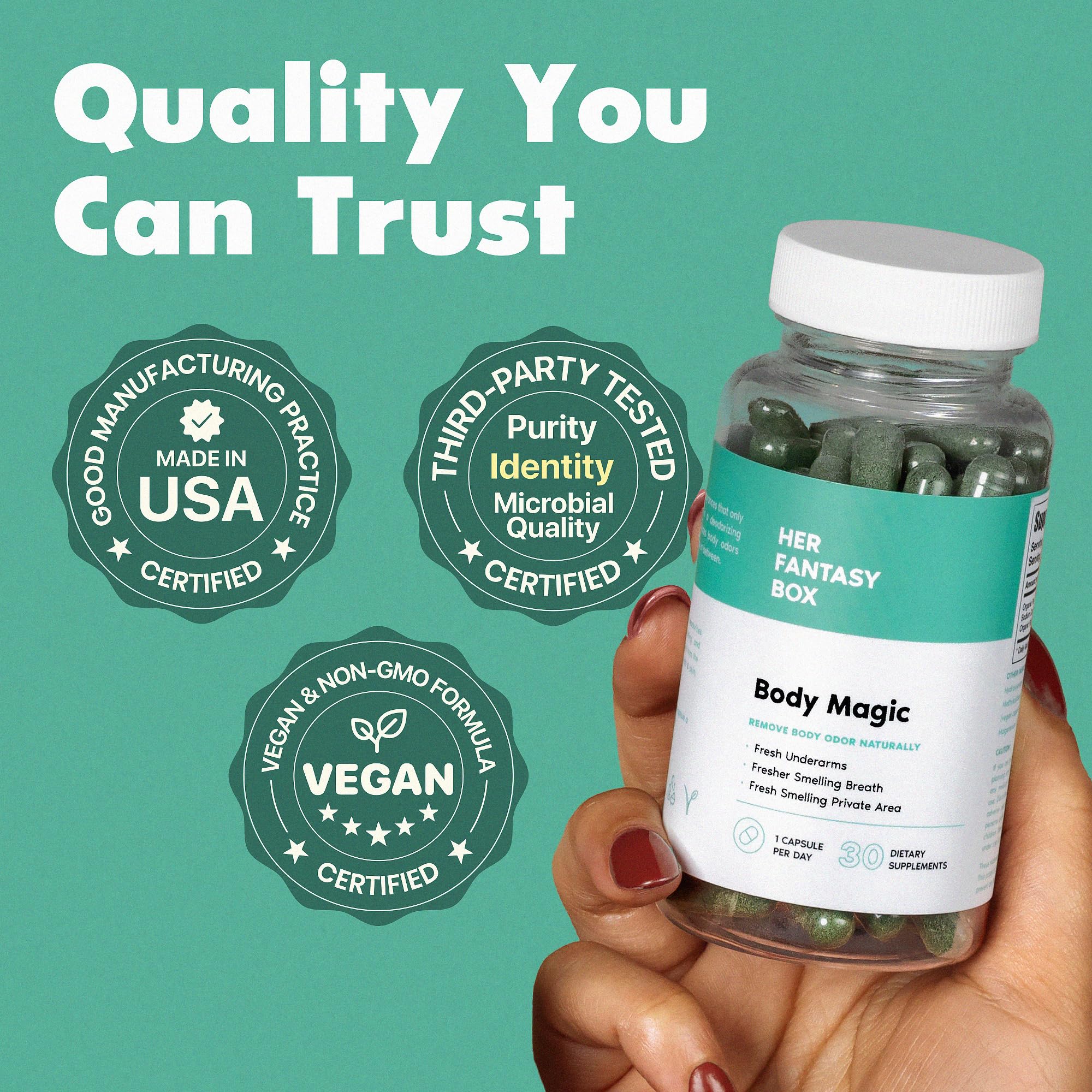 Her Fantasy Box | Body Magic | Chlorophyll Capsules – Vegan Detox & Digestion Support, Gut & Skin Health, Natural Energy Booster – 30 Capsules (200 mg) - Image 6