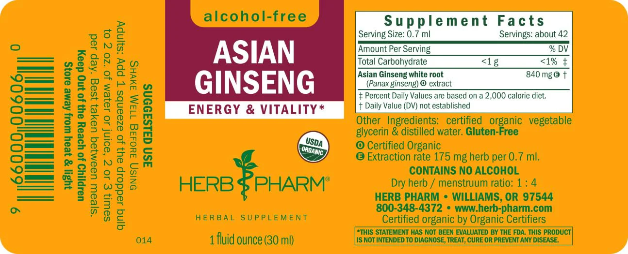 Herb Pharm Asian (Panax) Ginseng Liquid Glycerite for Energy and Stamina, Alcohol-Free Glycerite, 1 Oz - Image 2