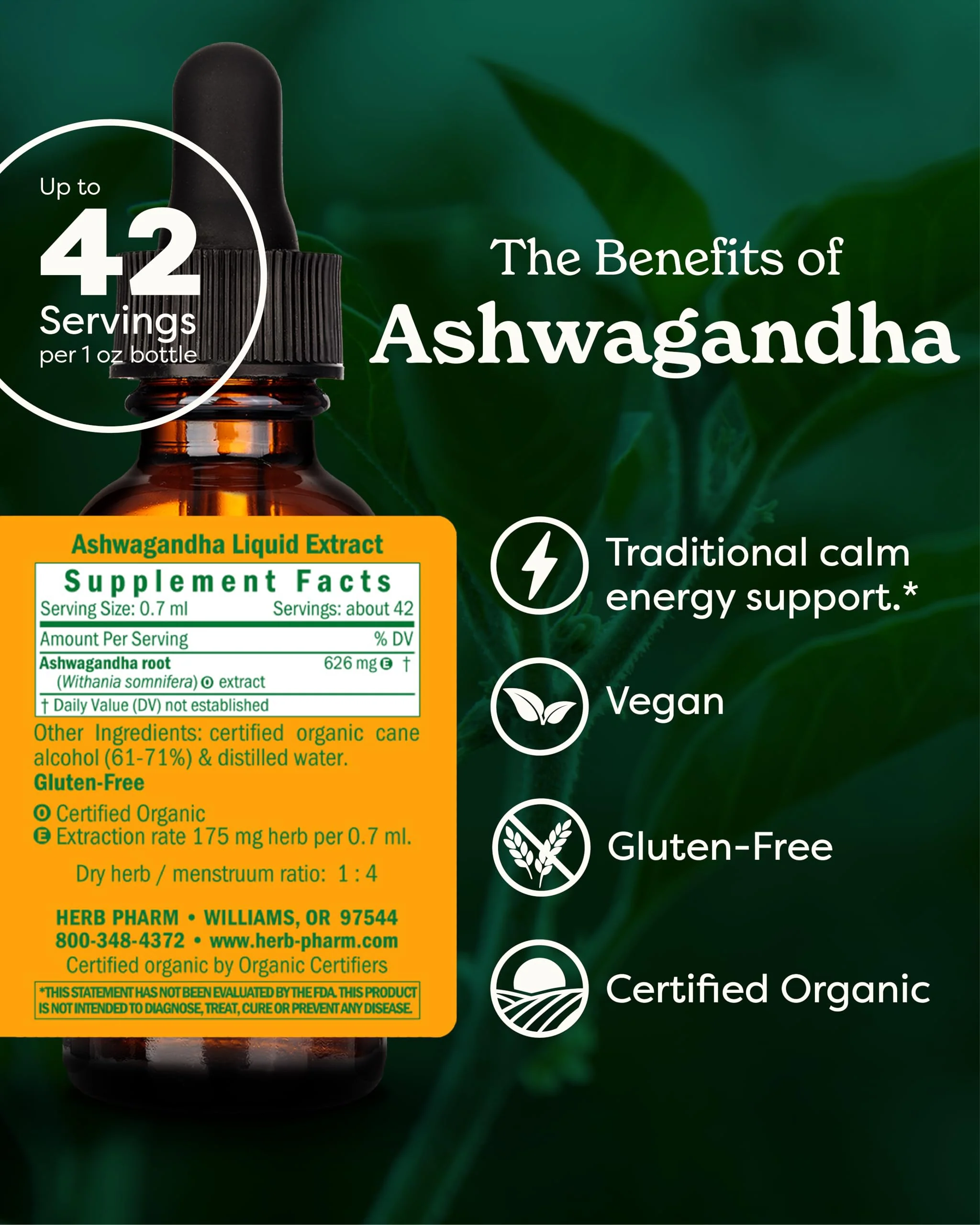 Herb Pharm Certified Organic Ashwagandha Extract for Energy and Vitality, Grain, Organic Cane Alcohol, 1 Ounce - Image 14