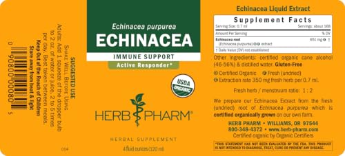 Herb Pharm Certified Organic Echinacea Root Liquid Extract for Immune System Support, Organic Cane Alcohol, 4 Ounce - Image 2