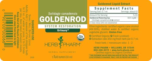 Herb Pharm Certified Organic Goldenrod Liquid Extract for Urinary System Support, 1 Fl Oz (Pack of 1) - Image 2