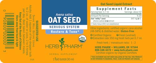 Herb Pharm Certified Organic Oat Seed Liquid Extract for Nervous System Support, Organic Cane Alcohol, 1 Fl Oz - Image 2