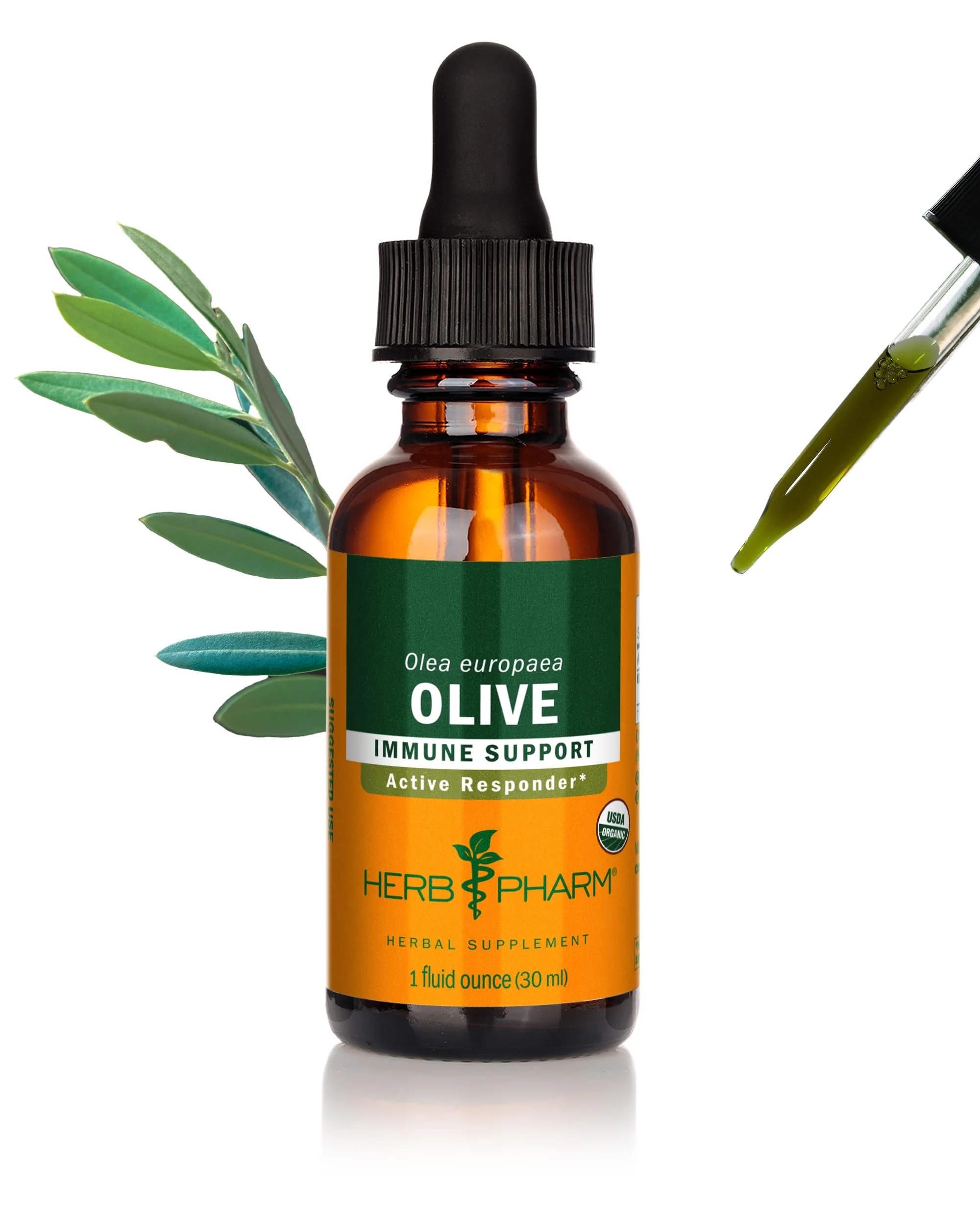 Herb Pharm Certified Organic Olive Leaf Liquid Extract for Immune System Support - 1 Ounce