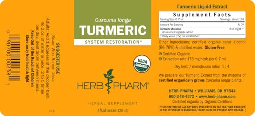 Herb Pharm Certified Organic Turmeric Root Liquid Extract for Musculoskeletal System Support - 4 oz - Image 2
