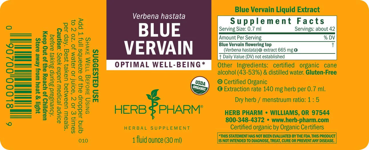 Herb Pharm Certified Organic Vervain Liquid Extract, Blue, 1 Fl Oz - Image 4