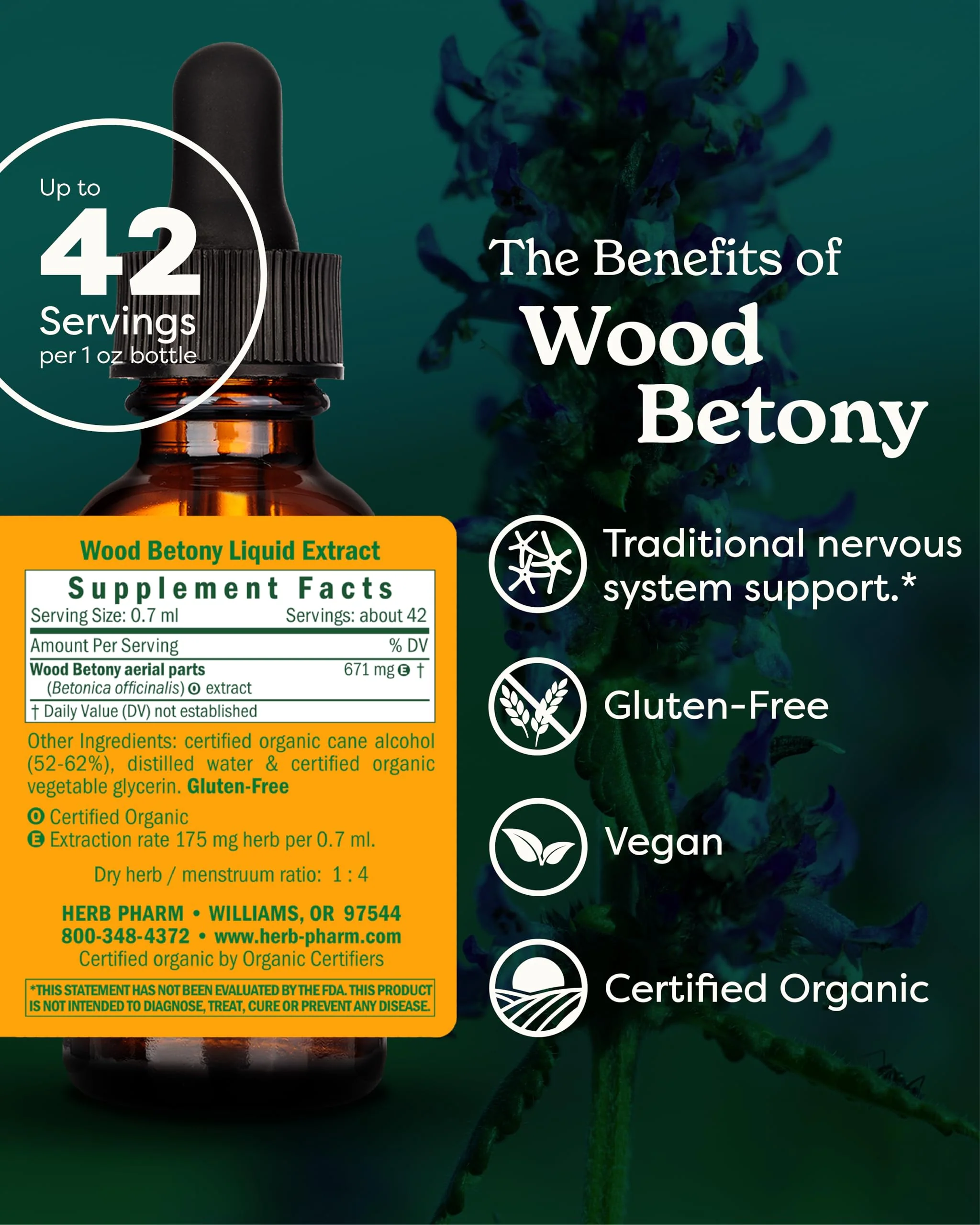 Herb Pharm Certified Organic Wood Betony Liquid Extract - 1 Ounce (DWOOD01) - Image 8