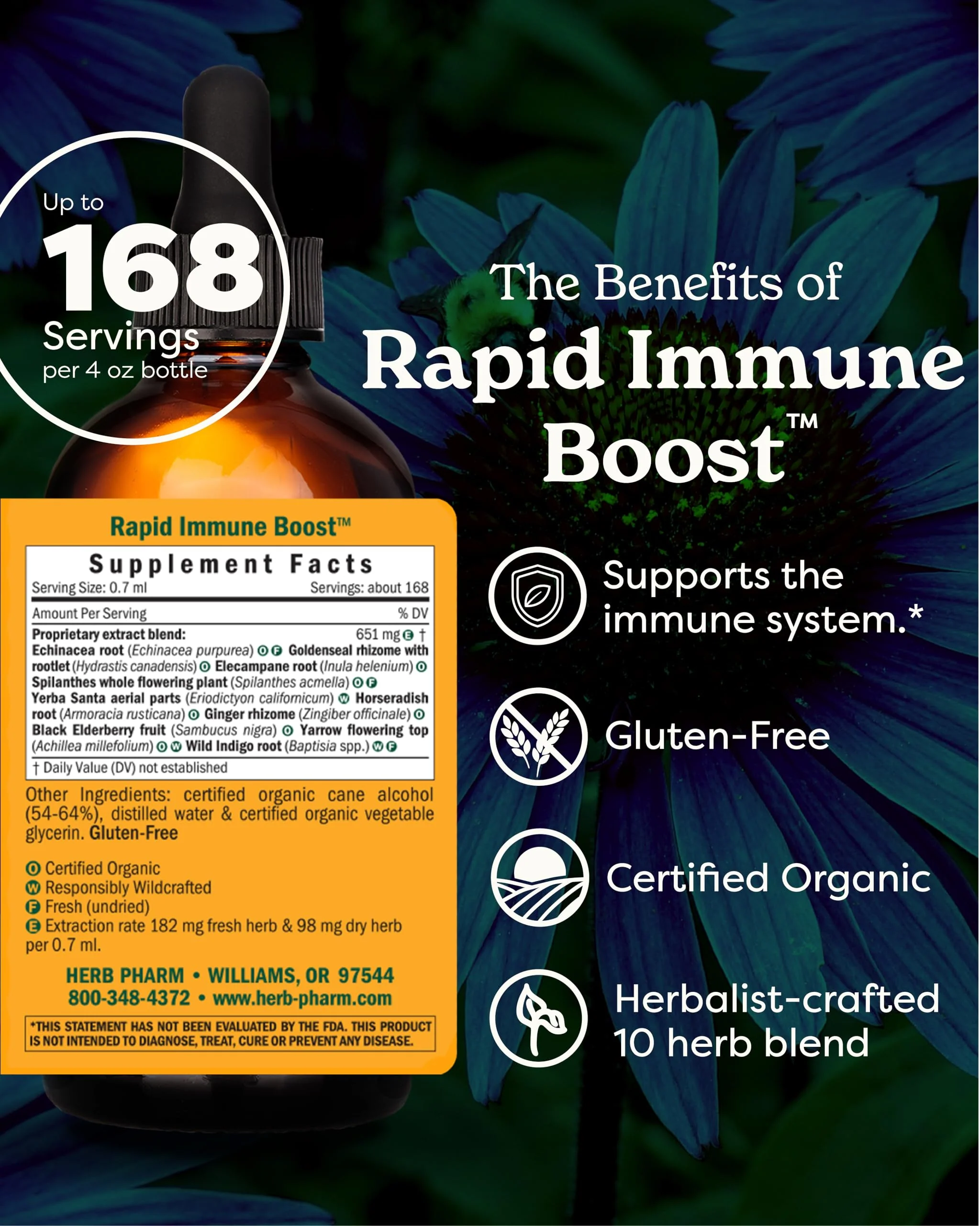 Herb Pharm Organic Rapid Immune Boost: Fast-Absorbing Tincture for Adults, Echinacea Tincture with Goldenseal, Ginger Extract & Elderberry, Immune Support Supplement & Wellness Aid, 4 Oz - Image 11