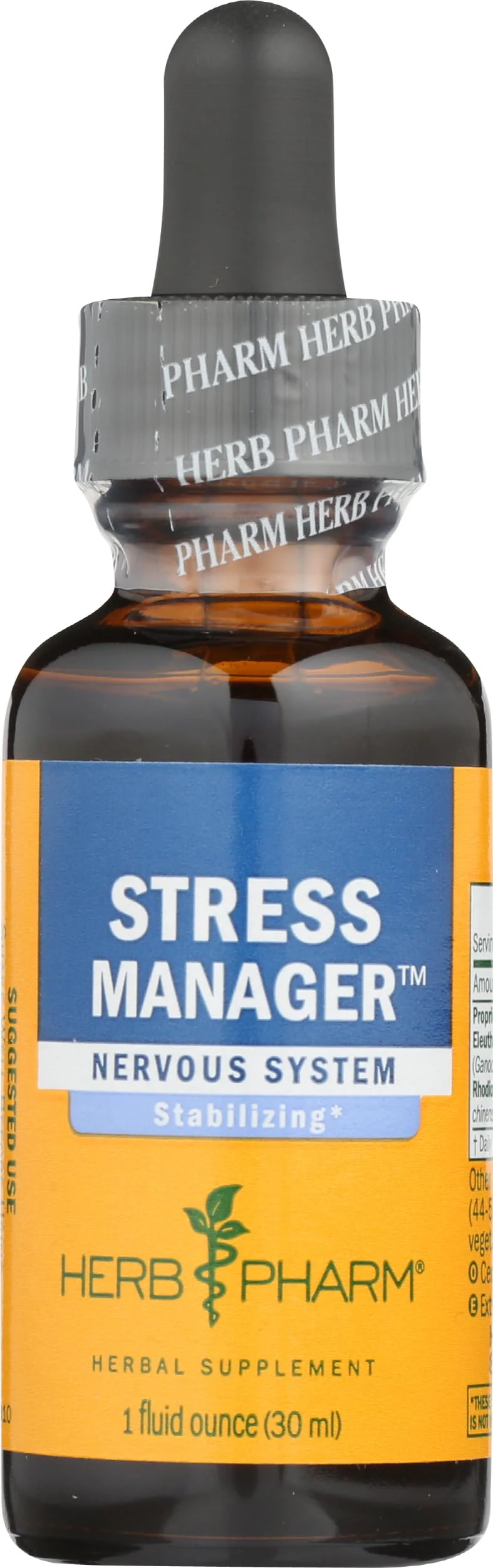 Herb Pharm Stress Manager: Adaptogenic Stress Support Tincture, Rhodiola Rosea, Holy Basil Extract, Reishi Mushroom Extract, Adrenal Function Support, Vegan, Non-GMO, 1 Oz - Packaging May Vary