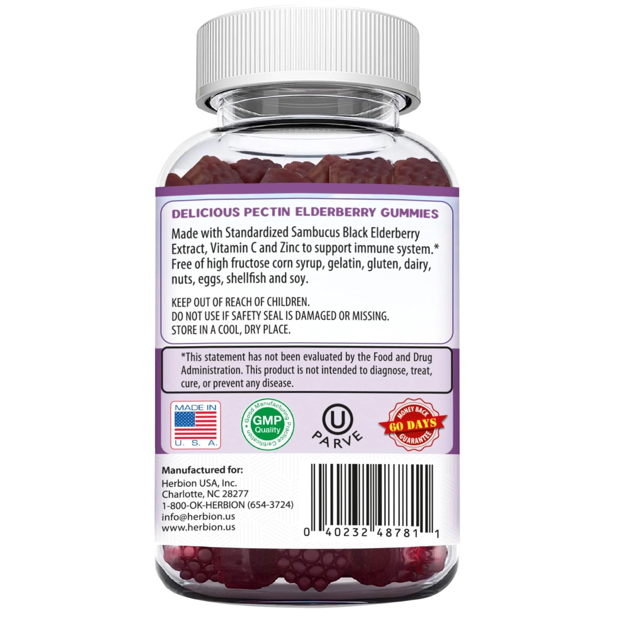 HERBION Elderberry Gummies with Vitamin C & Zinc - Healthy Immune System Support - Gluten-Free & Gelatin-Free - 60 Gummies for Adults & Children 4 Years & Above - Made in USA, 60 Count (Pack of 1) - Image 2