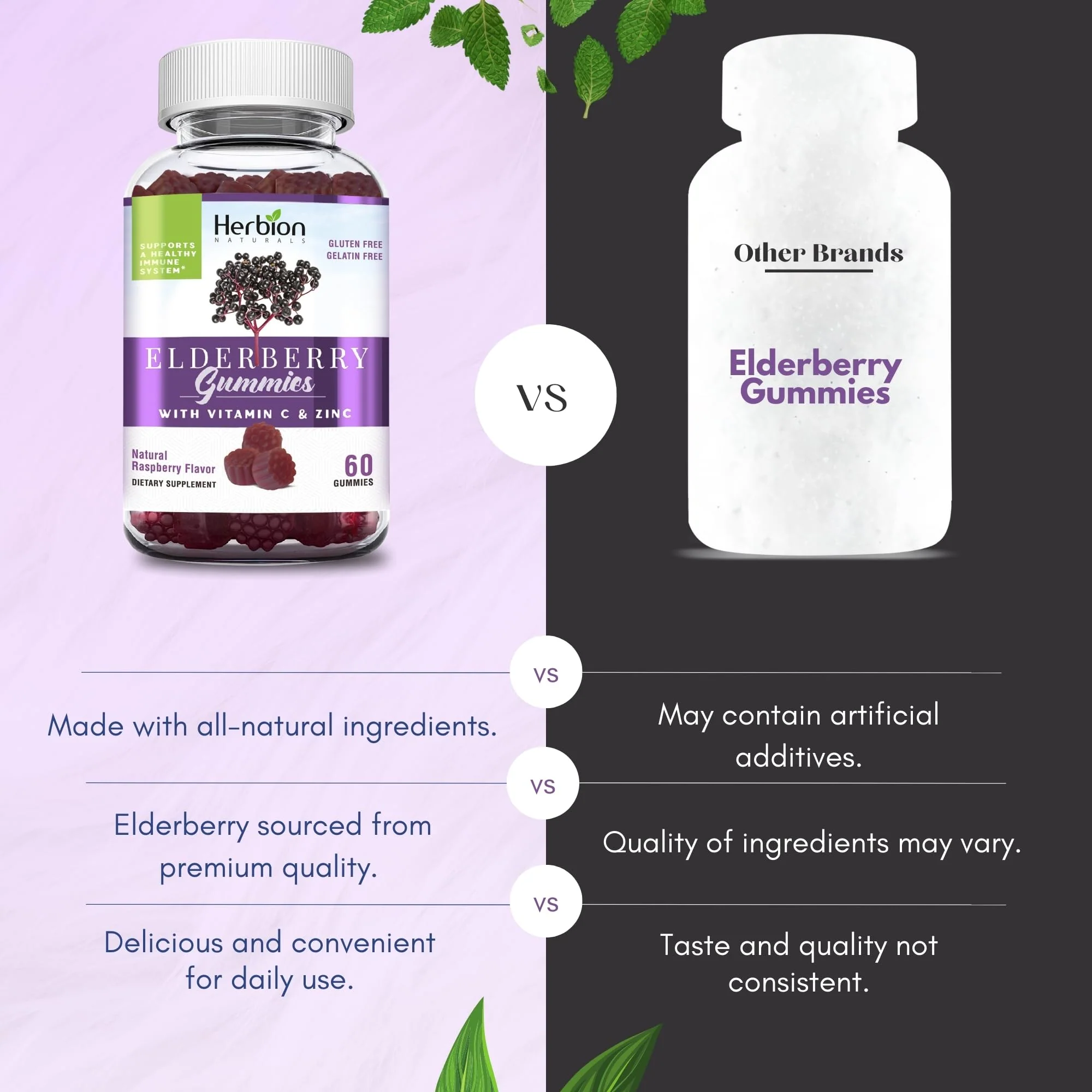 HERBION Elderberry Gummies with Vitamin C & Zinc - Healthy Immune System Support - Gluten-Free & Gelatin-Free - 60 Gummies for Adults & Children 4 Years & Above - Made in USA, 60 Count (Pack of 1) - Image 6