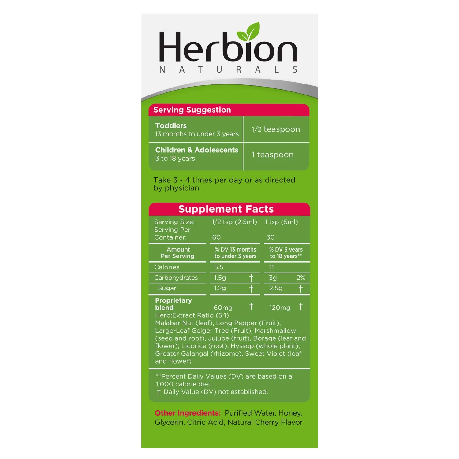 HERBION Naturals Cough Syrup for Children with Natural Honey and Cherry Flavor, Helps Relieves Cough, Promotes Healthy Lung Function, Immunity, for Kids 11 Months+, 5 Fl Oz, Pack of 1 - Image 2