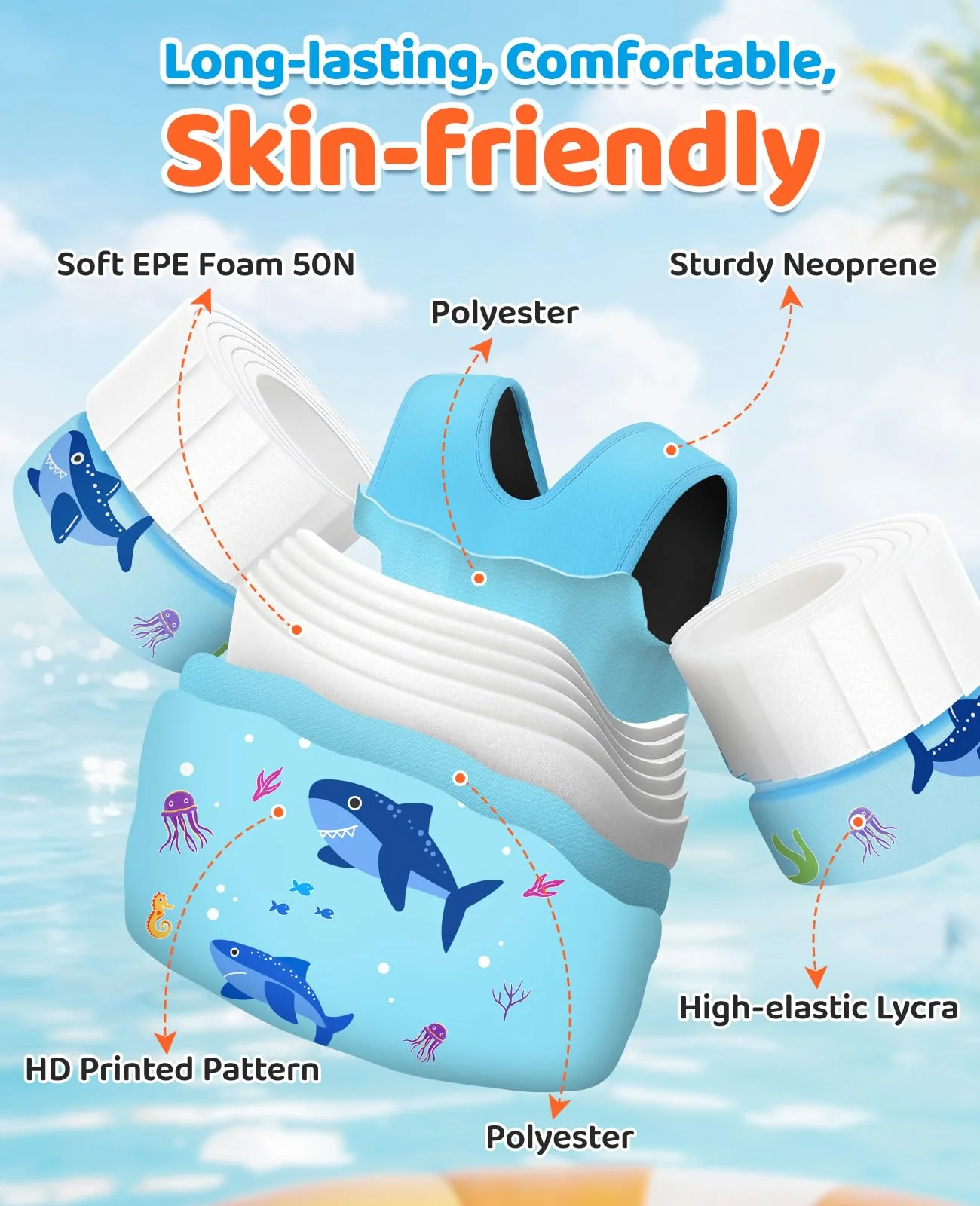 HeySplash Swim Vest for Kids, Toddler Pool Floaties Fit 33-66 Lbs, Children Swimming Vest with Adjustable Strap, Swim Jacket Water Wing Arm Float, Puddle Beach Boat Jumper Boy Girl,Blue Shark - Image 5