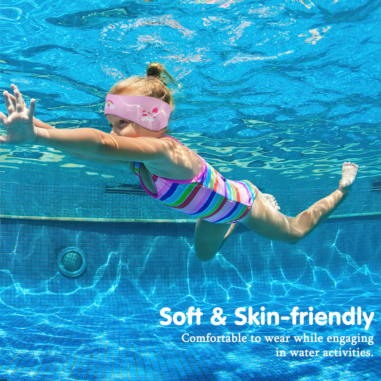 HeySplash Swimming Headband, Swimming Earplugs Kids Ear Plugs Ear Band Swimmer Ear Protection, Elastic Neoprene Ear Guard, Hair Guard for Kids, Adults, Keep Water Out, Hold Earplugs in, Medium, Pink - Image 3