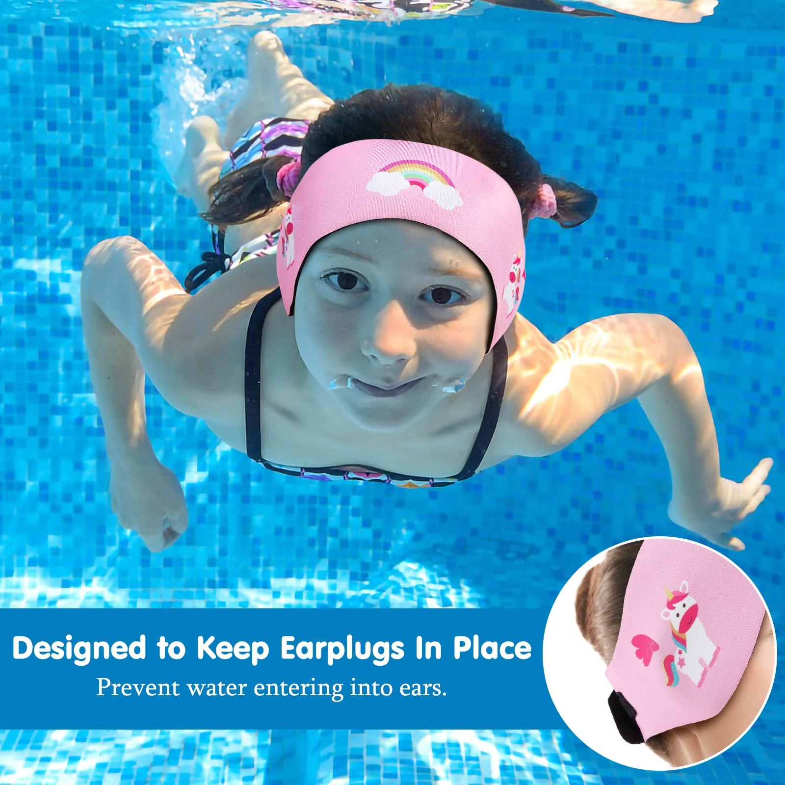 HeySplash Swimming Headband, Swimming Earplugs Kids Ear Plugs Ear Band Swimmer Ear Protection, Elastic Neoprene Ear Guard, Hair Guard for Kids, Adults, Keep Water Out, Hold Earplugs in, Medium, Pink - Image 4