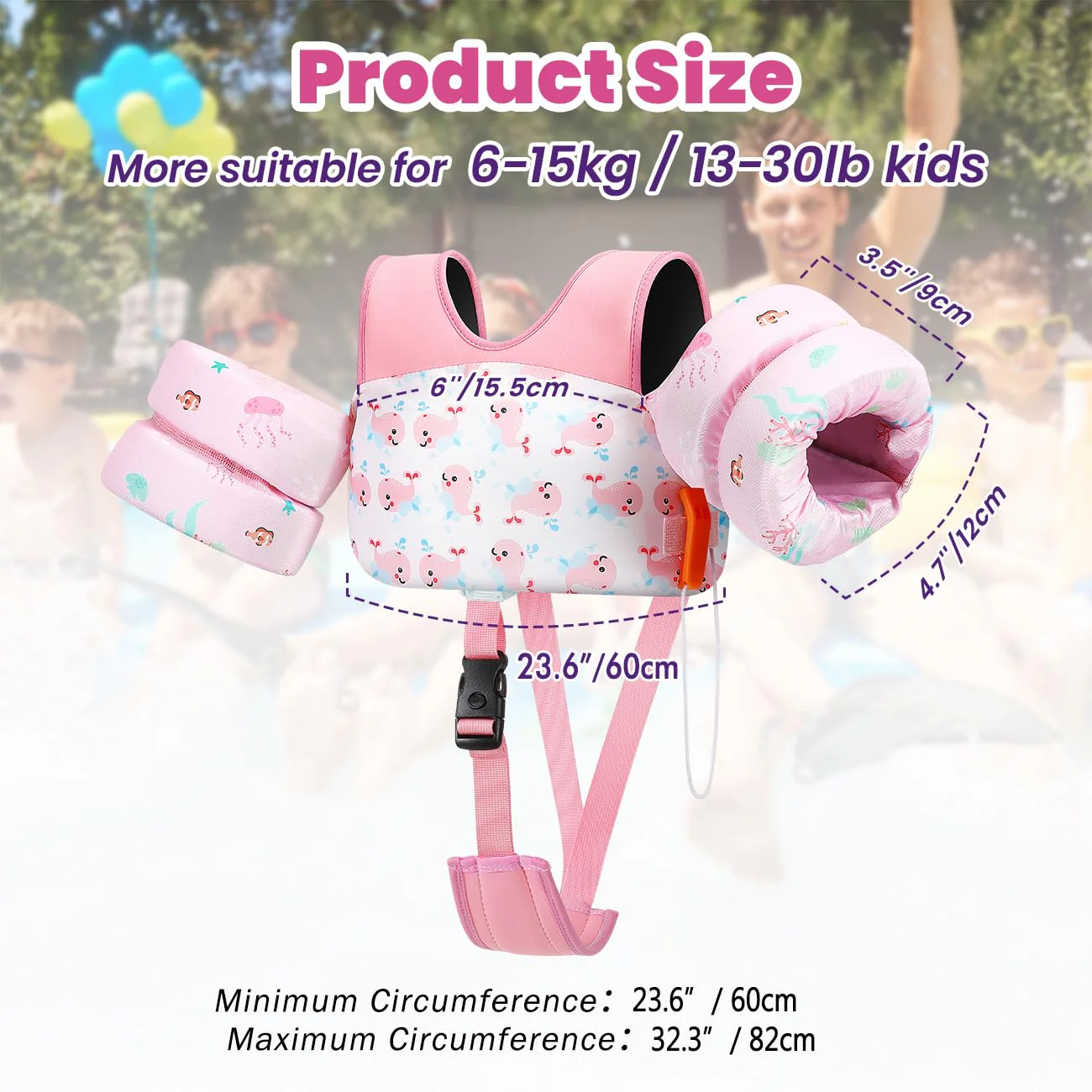 HeySplash Toddler Swim Vest, Toddler Floaties Fit 13-30 Lbs, Puddle Kids Jumper with Adjustable Strap, Pool Float Jacket Arm Floaties Baby Floatie Water Wing, Pool Sea Swimming Aid - Image 6