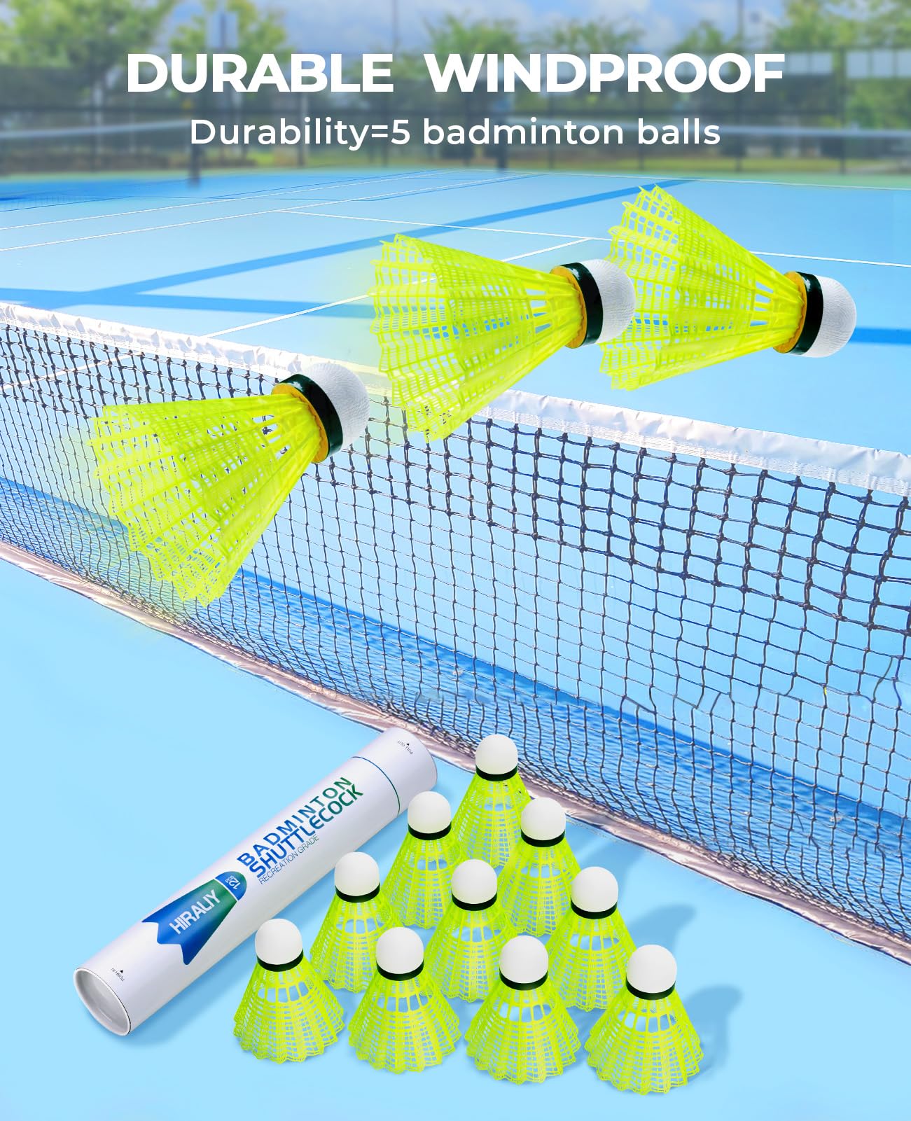 HIRALIY 12 Pack Badminton Birdies, NylonDurable Shuttlecocks for Backyard & Baseball Batting Practice, Wind Resistant Speed 77 Yellow Bulk Ball Set for Family, Beginners & Outdoor Sports (12, Yellow) - Image 3