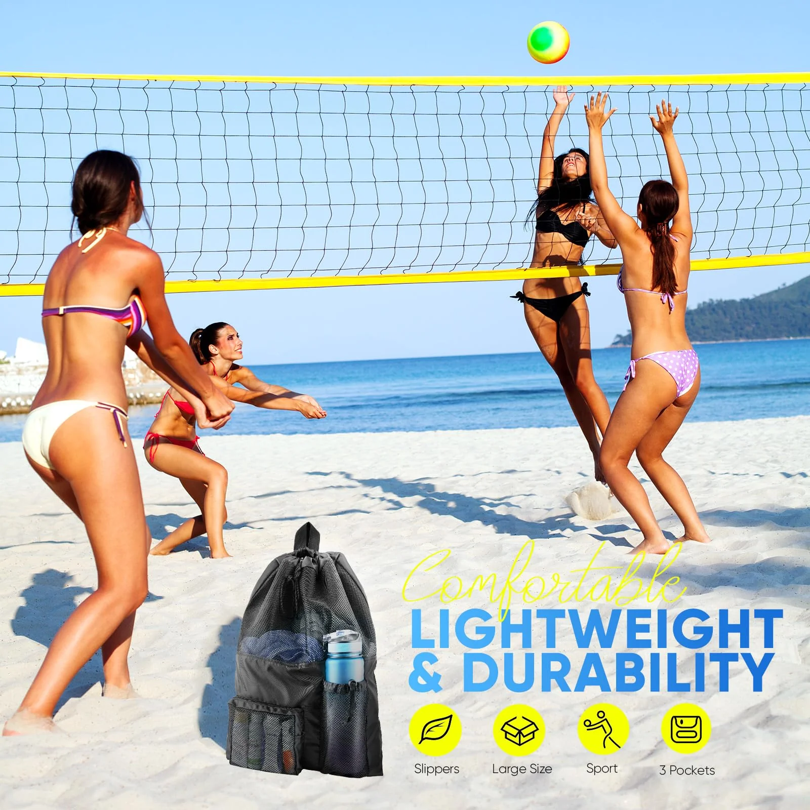 HOHOM Mesh Swim Bag Beach Drawstring Backpack, Waterproof Gym Bags for Women and Men, Large Pool Bag Swimming Gear for Swimmers - Image 4