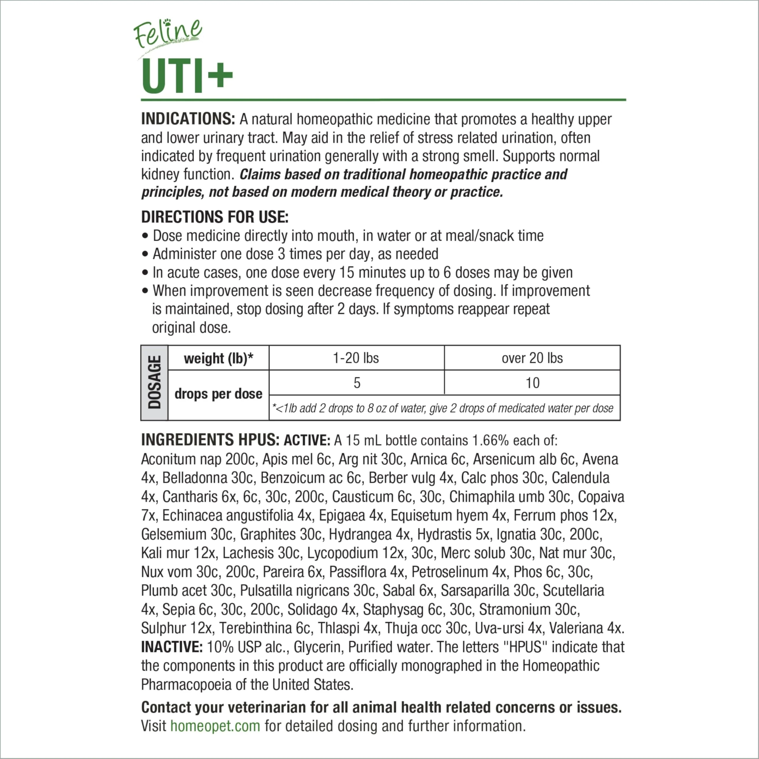 HomeoPet Feline UTI+, Safe and Natural Urinary Tract Supplement for Cats, Feline Urinary Tract Support, 15 Milliliters - Image 3