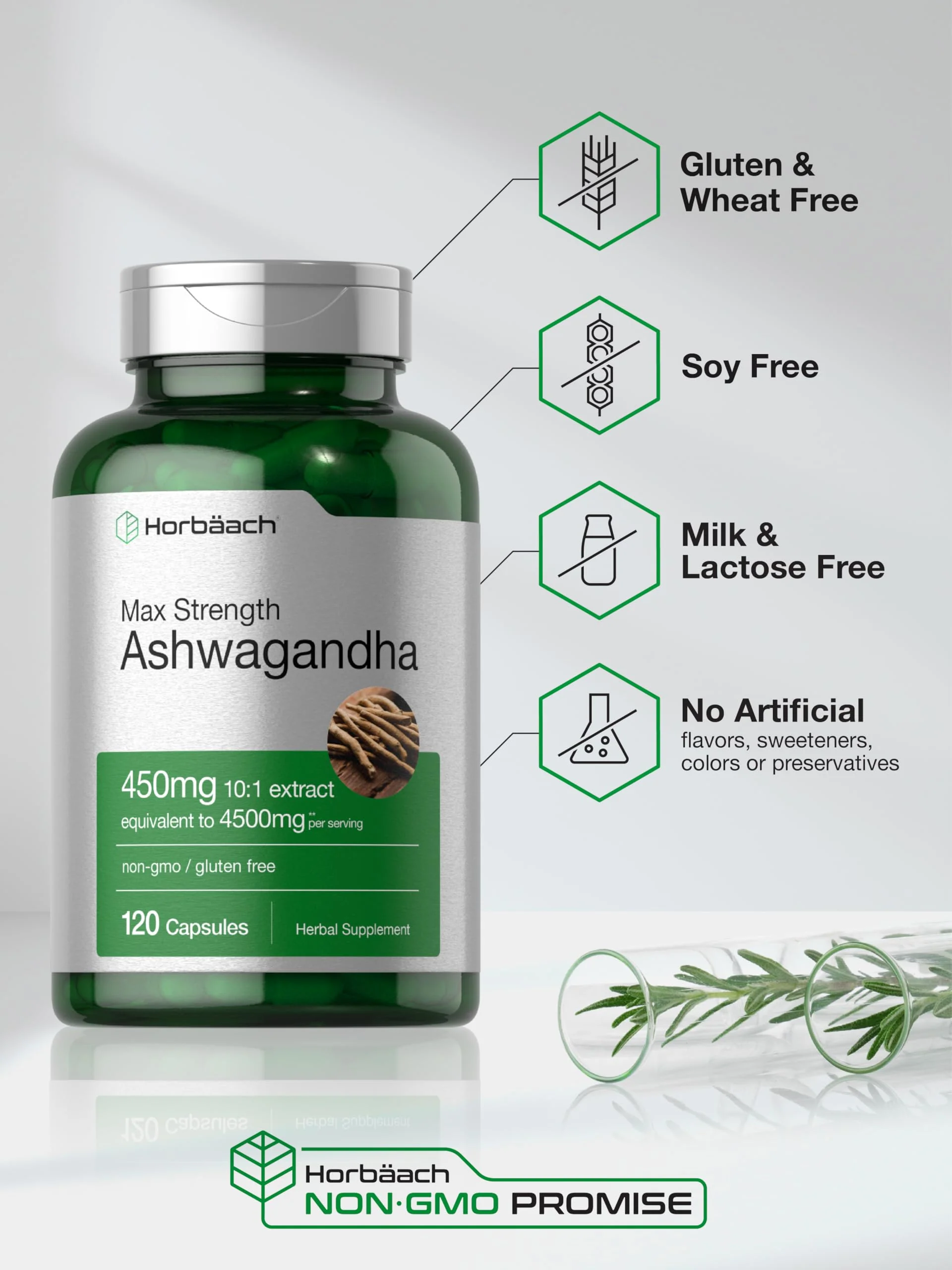 Horbäach Ashwagandha Supplement | Max Strength | 120 Capsules | Non-GMO, Gluten Free - Image 5