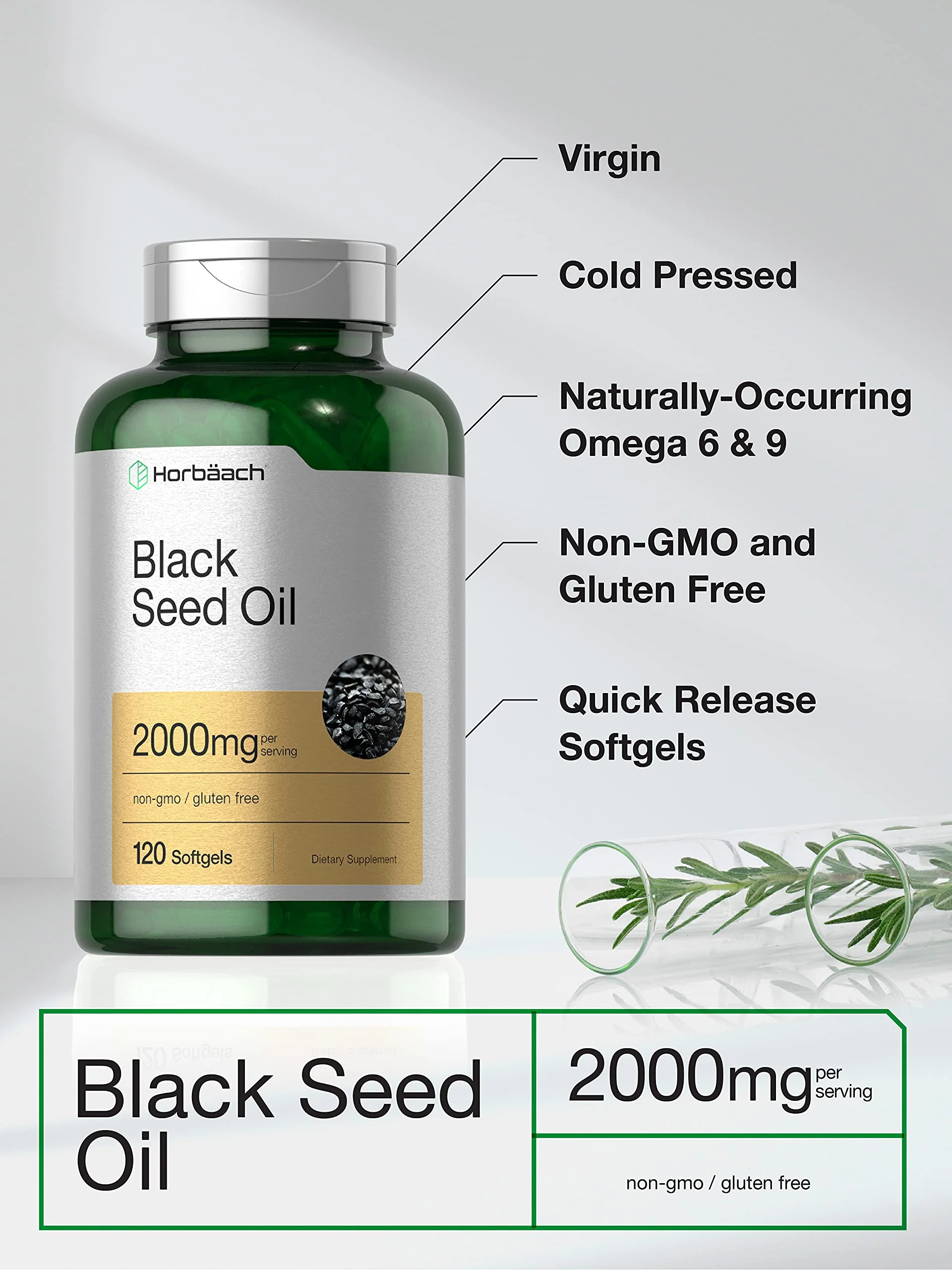 Horbaach Black Seed Oil Cold Pressed Softgel Capsules | 2000mg | 120 Count | Supplement with Omega 6 and 9 | Nigella Sativa | Non-GMO and Gluten Free - Image 6