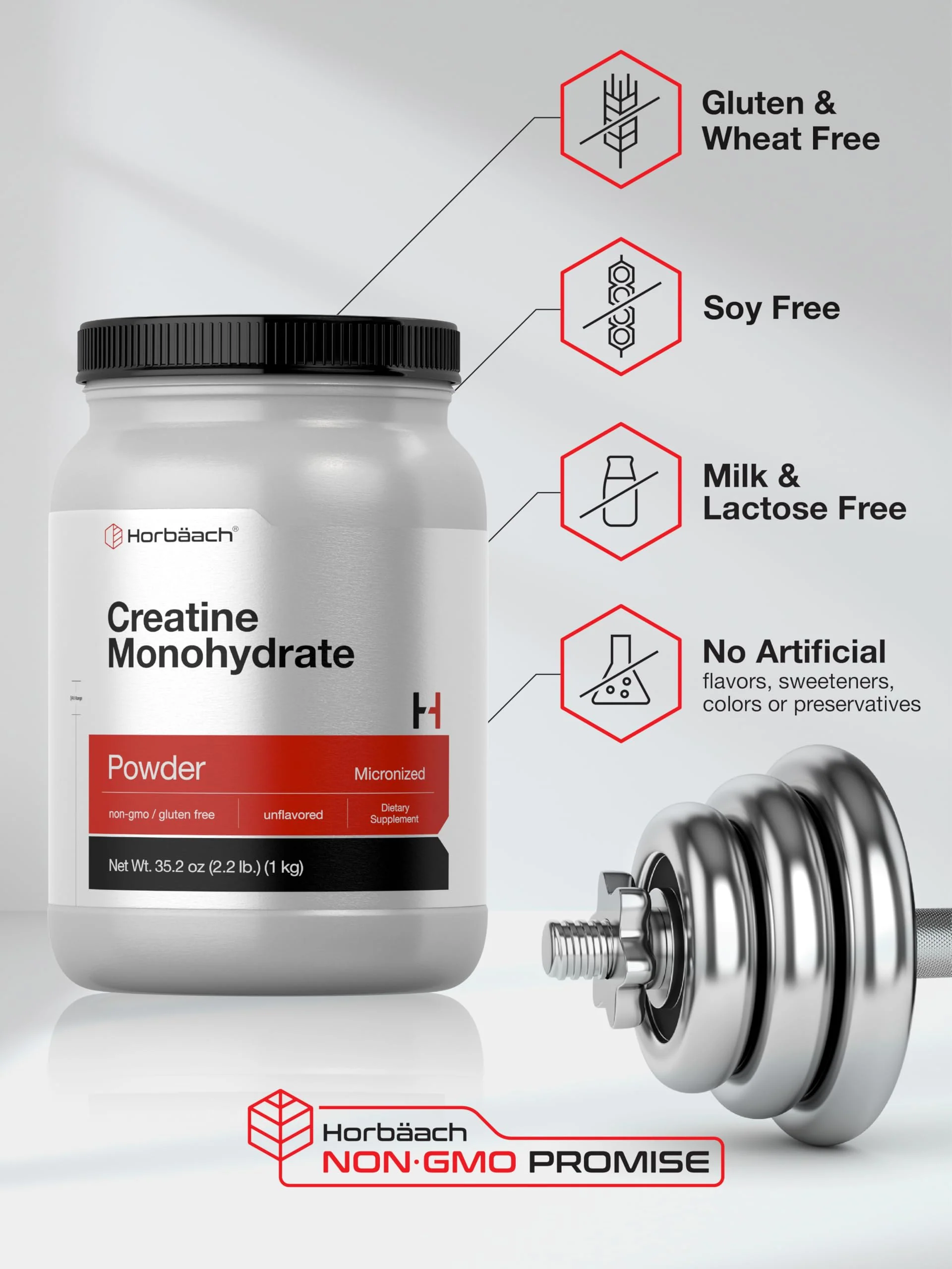 Horbäach Creatine Monohydrate Powder | 2.2lbs (35.2 oz) | Micronized and Unflavored | Vegetarian, Non-GMO, and Gluten Free Supplement - Image 4