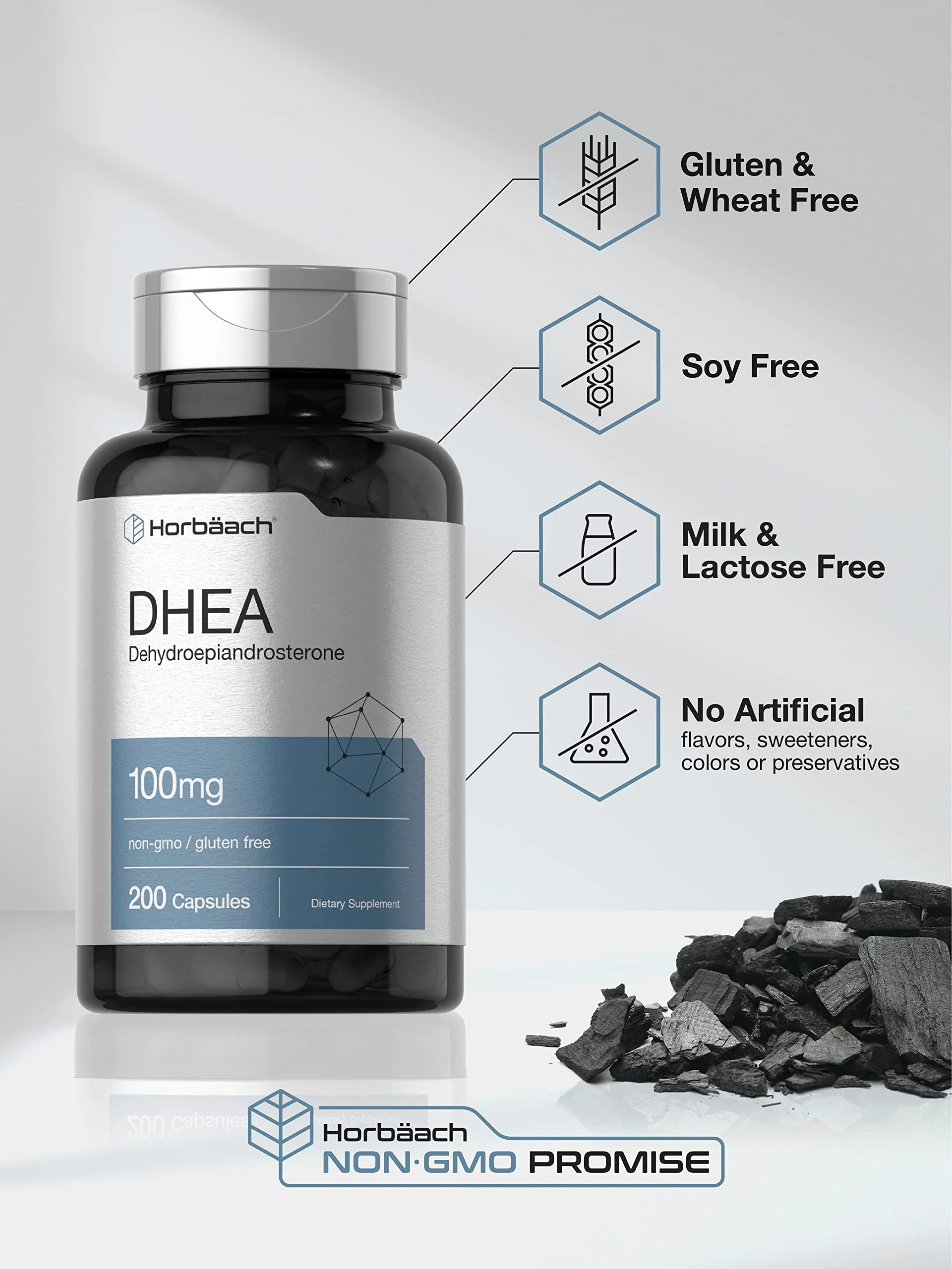 Horbäach DHEA 100mg | 200 Capsules | Supplement for Men and Women | Non-GMO, Gluten Free - Image 5