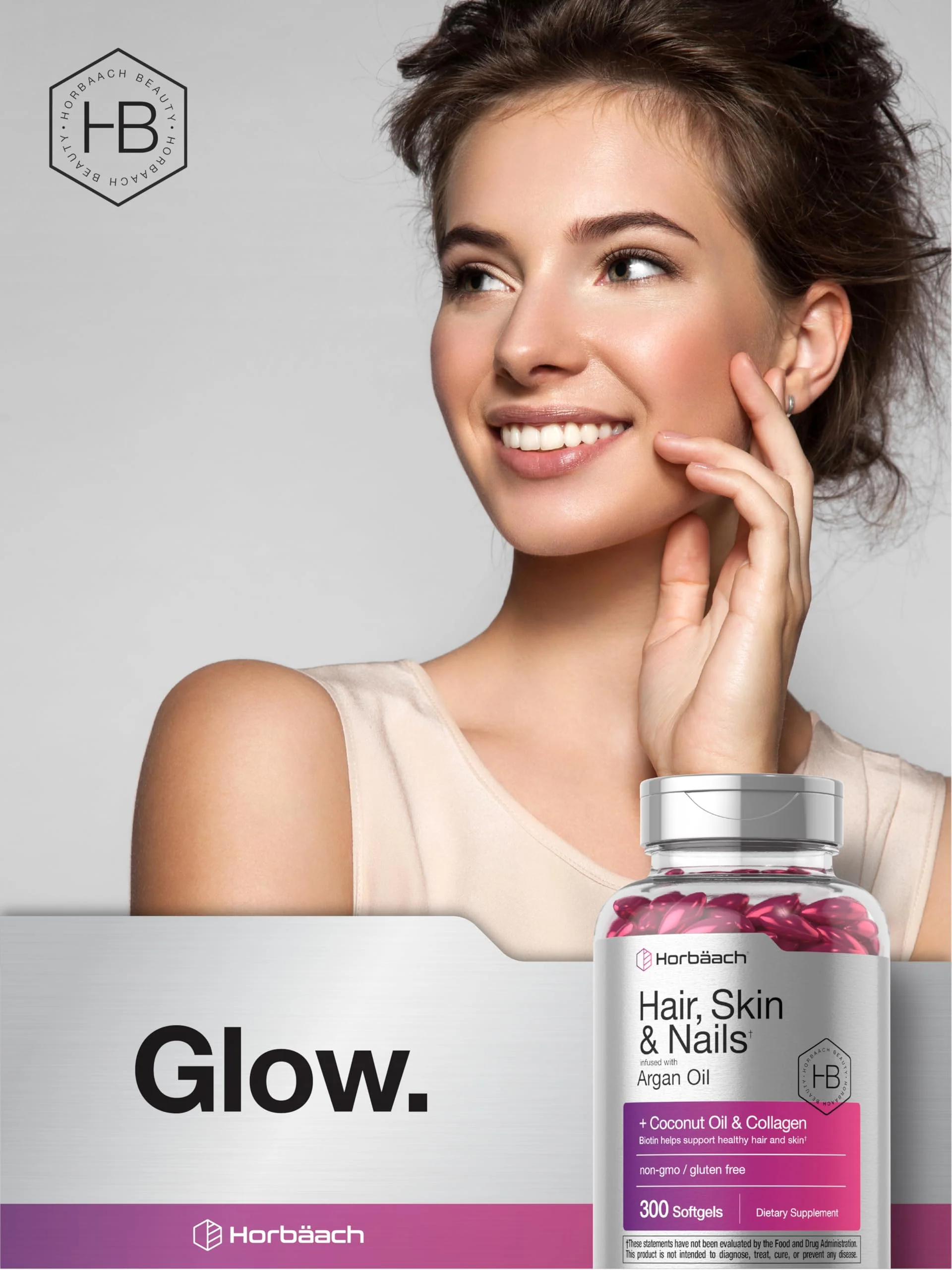 Horbäach Hair Skin and Nails Vitamins | 300 Softgels | with Biotin and Collagen | Infused with Argan Oil and Coconut Oil | Non-GMO, Gluten Free Supplement - Image 2