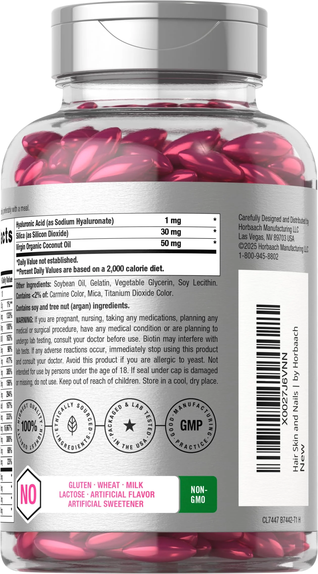 Horbäach Hair Skin and Nails Vitamins | 300 Softgels | with Biotin and Collagen | Infused with Argan Oil and Coconut Oil | Non-GMO, Gluten Free Supplement - Image 5