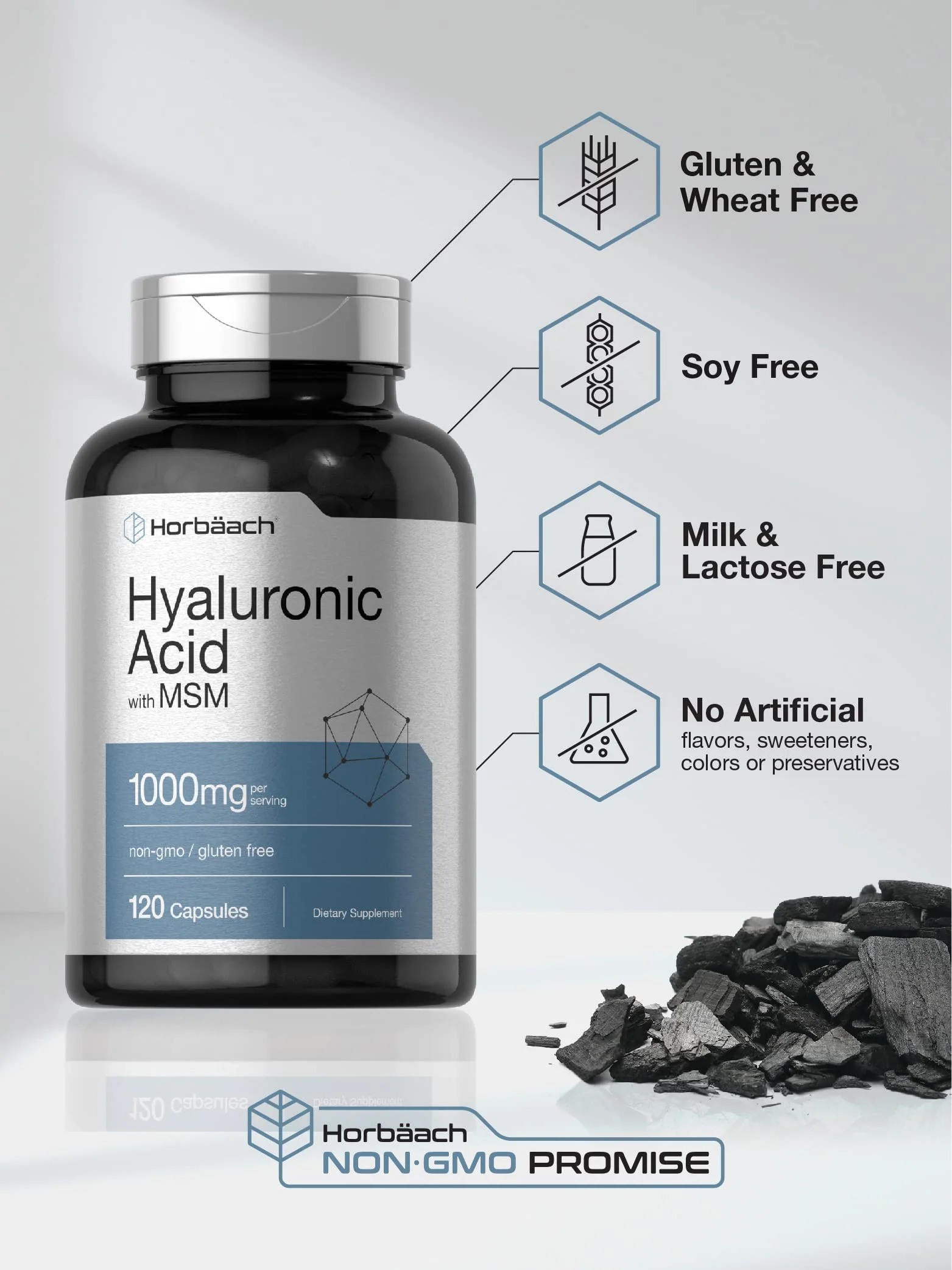 Horbäach Hyaluronic Acid with MSM | 1000 mg | 120 Capsules | Non-GMO and Gluten Free Supplement | Bioavailable Formula - Image 5