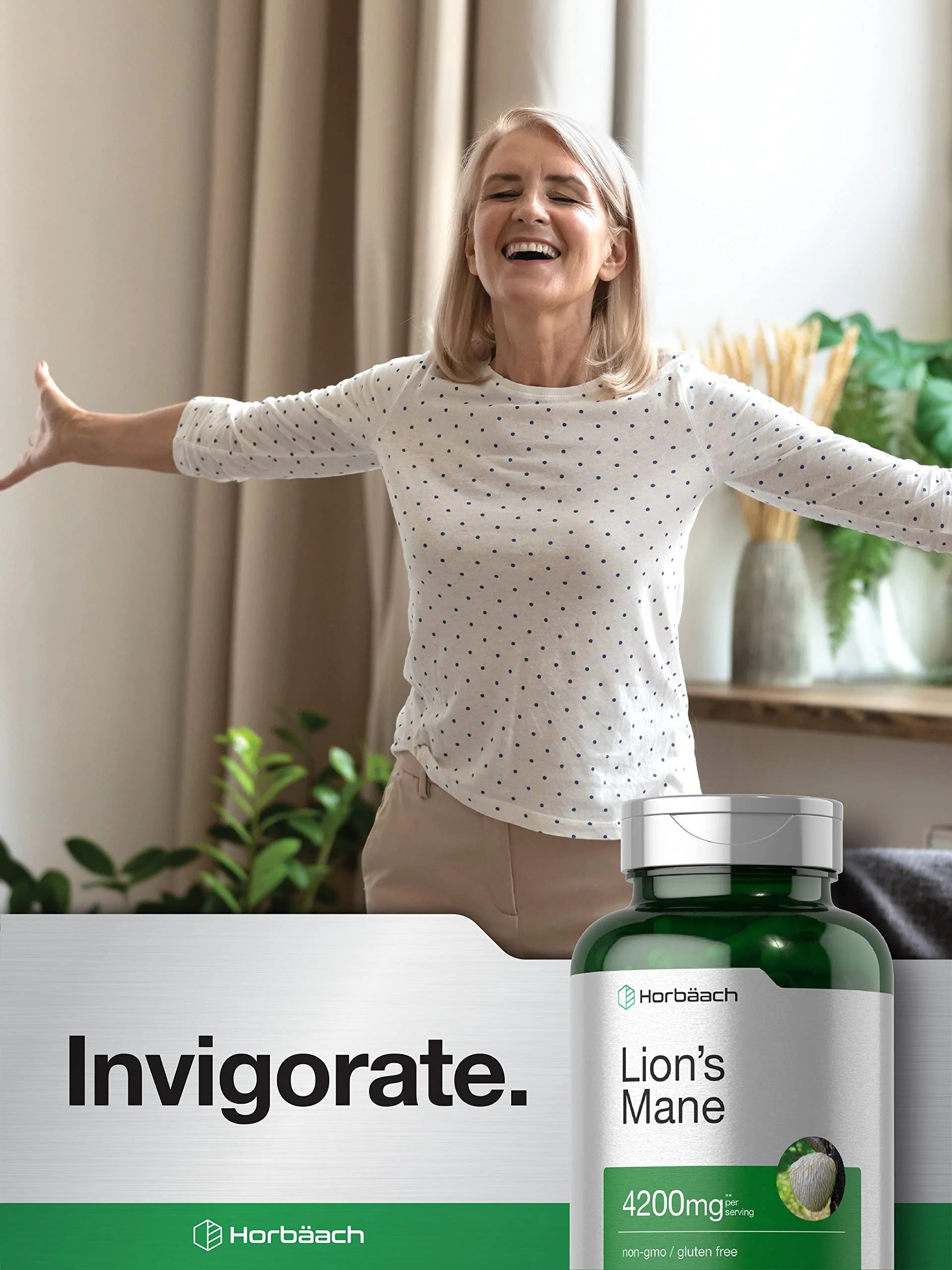 Horbäach Lions Mane Mushroom Extract | 120 Capsules | Vegetarian, Non-GMO, Gluten Free Supplement - Image 3