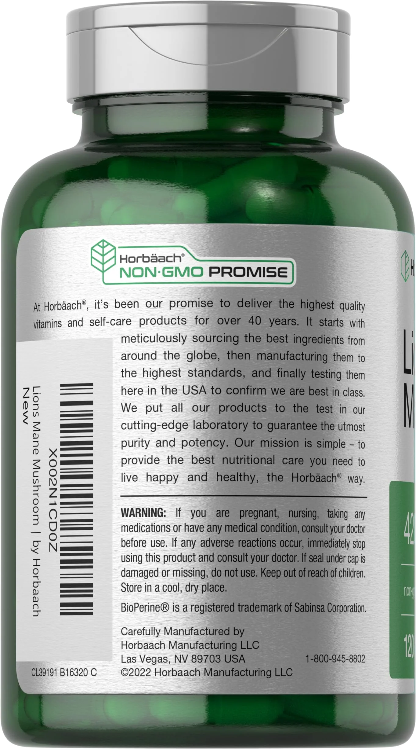 Horbäach Lions Mane Mushroom Extract | 120 Capsules | Vegetarian, Non-GMO, Gluten Free Supplement - Image 7